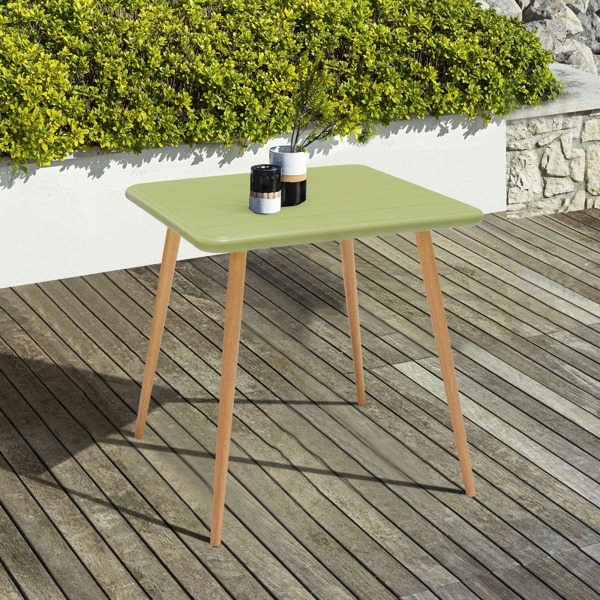 Nassau Square Outdoor Green Eucalyptus Dining Table By Armen Living - Image 16