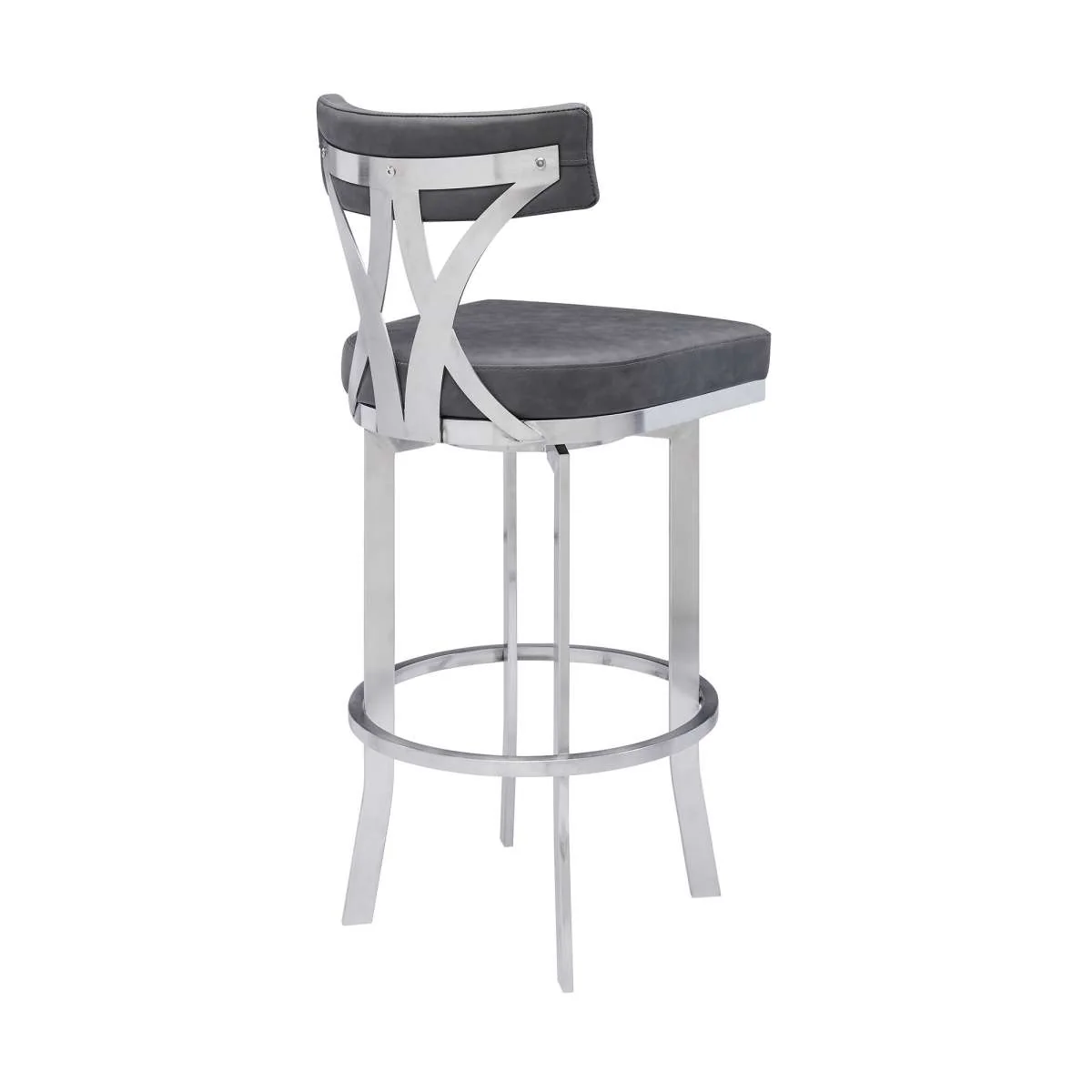 Natalie 26" Counter Height Vintage Grey Faux Leather Upholstery and Brushed Stainless Steel Bar Stool By Armen Living - Image 2
