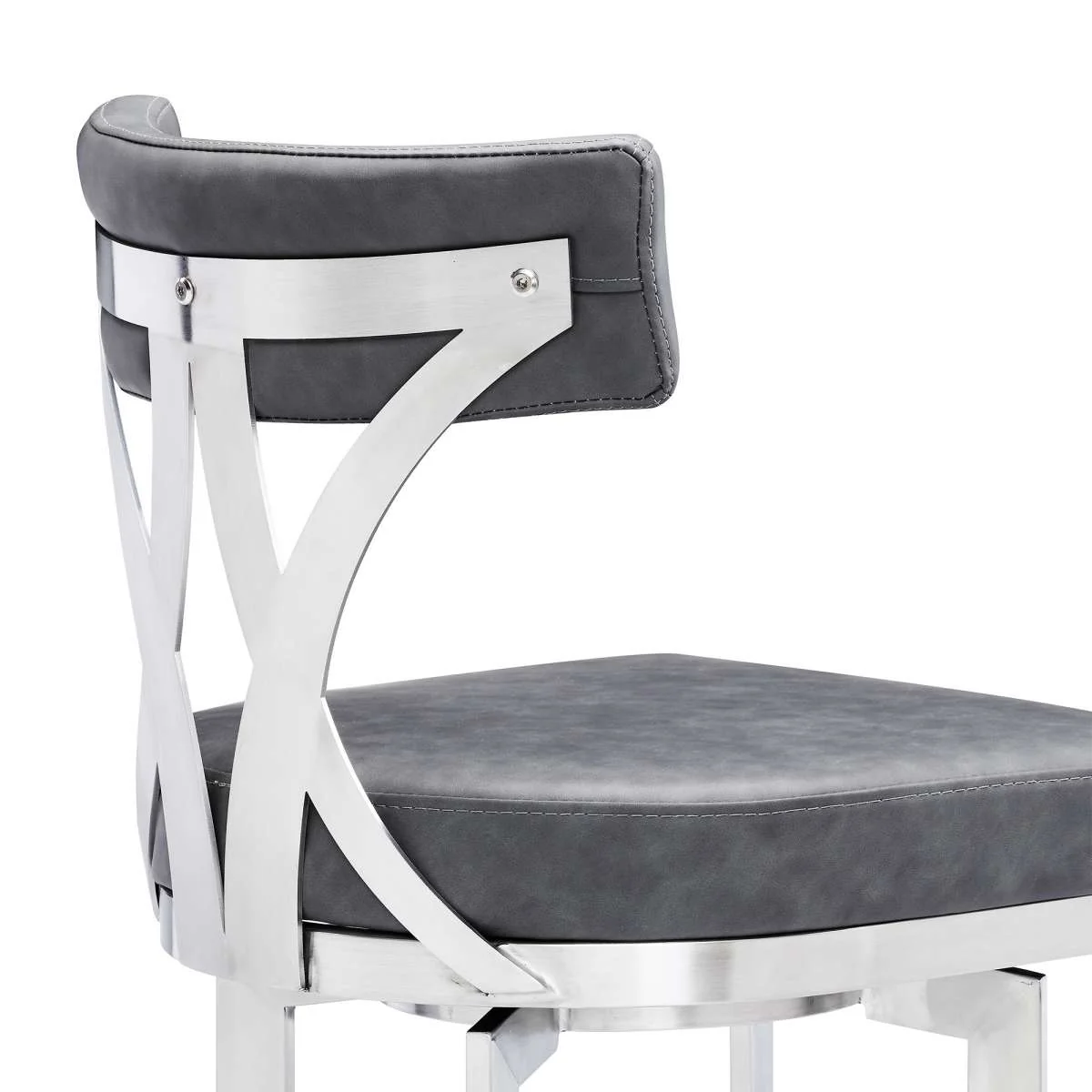 Natalie 26" Counter Height Vintage Grey Faux Leather Upholstery and Brushed Stainless Steel Bar Stool By Armen Living - Image 6