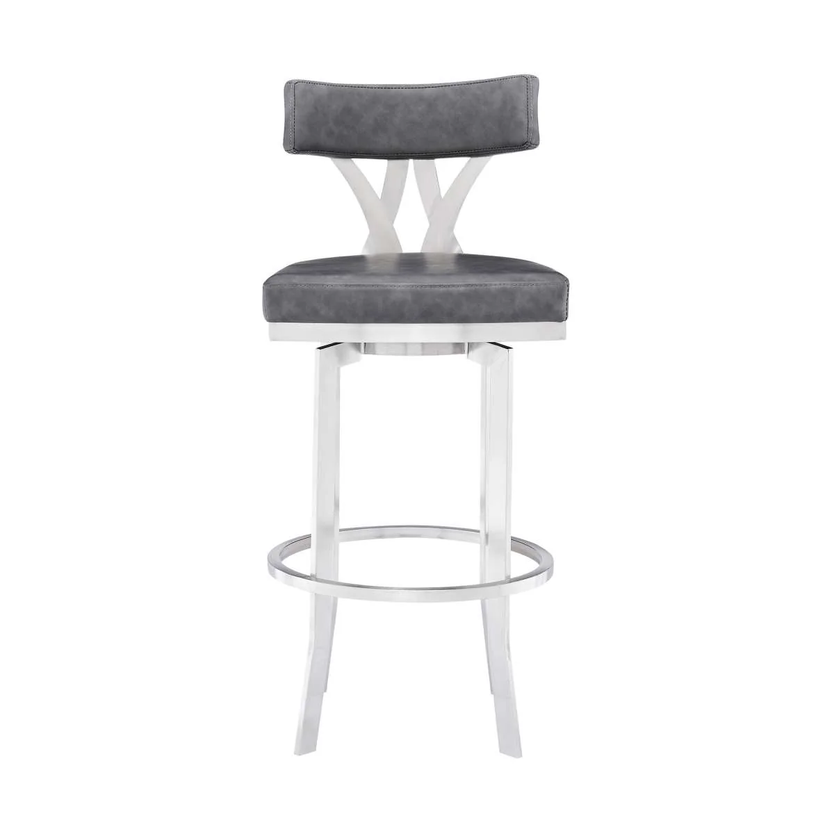 Natalie 30" Bar Height Vintage Grey Faux Leather Upholstery and Brushed Stainless Steel Bar Stool By Armen Living - Image 3