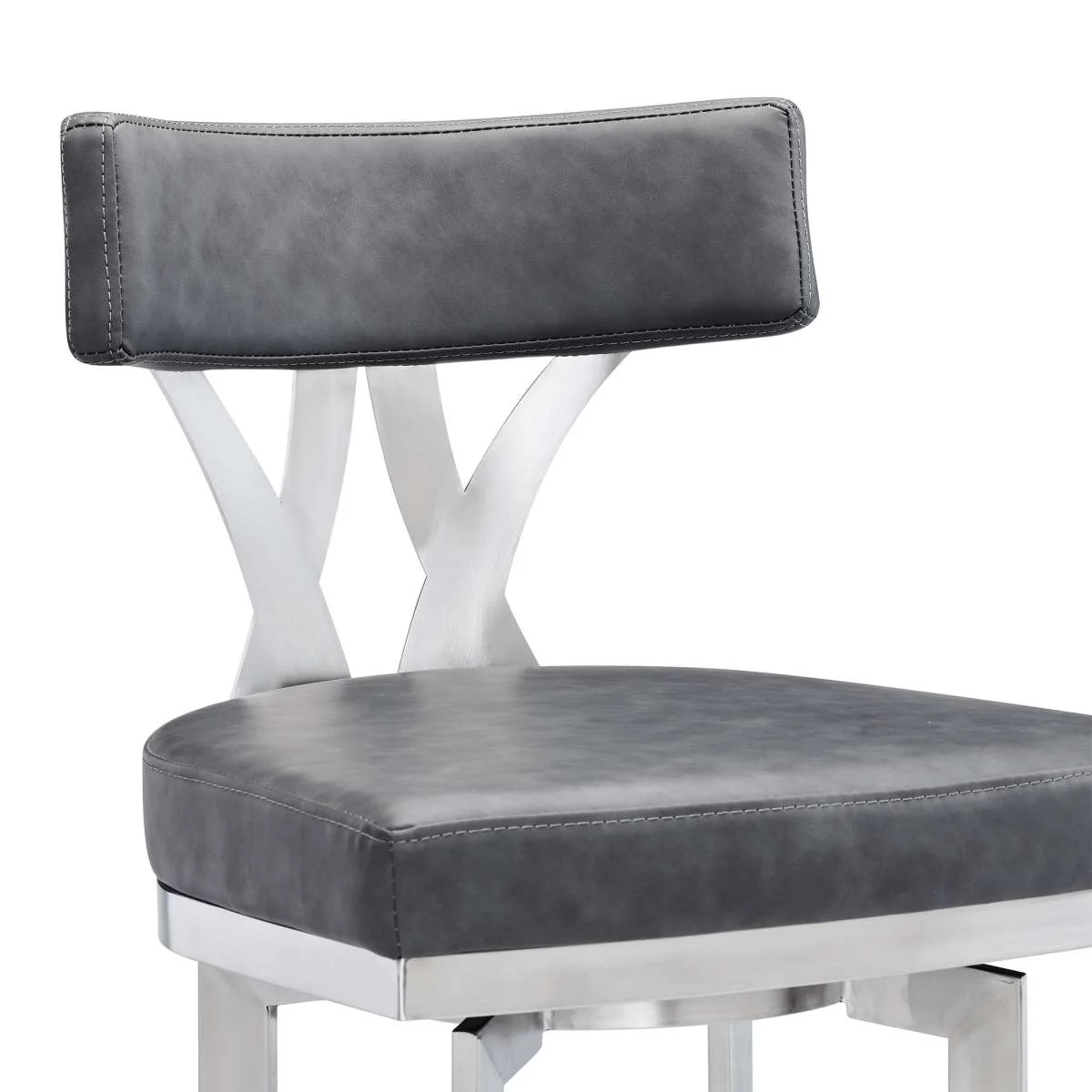 Natalie 30" Bar Height Vintage Grey Faux Leather Upholstery and Brushed Stainless Steel Bar Stool By Armen Living - Image 4