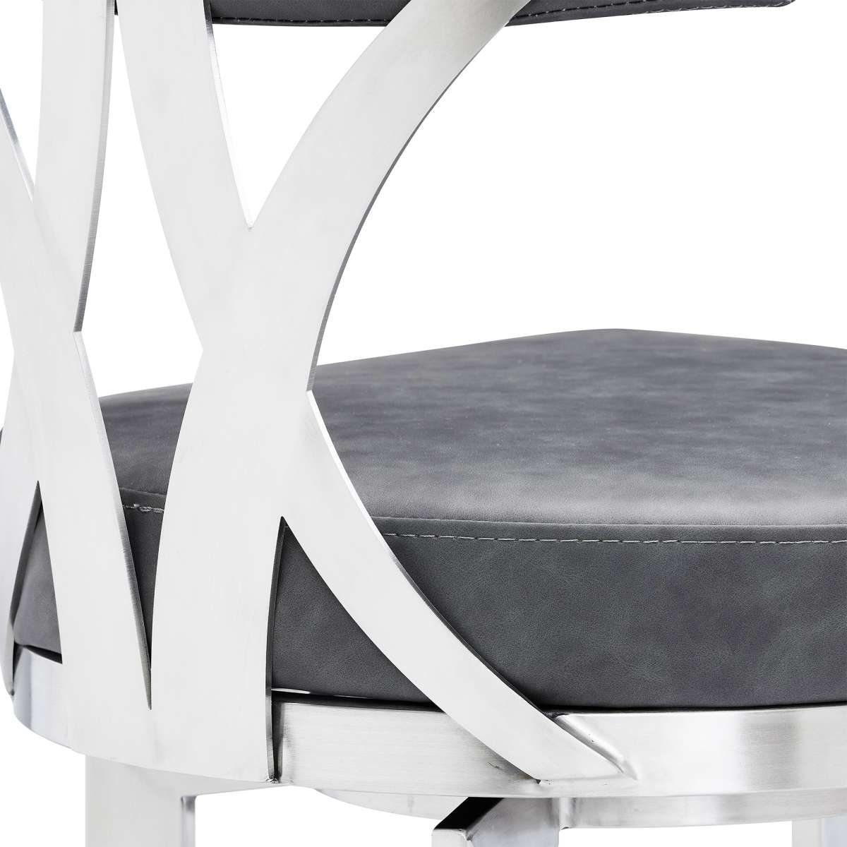 Natalie 30" Bar Height Vintage Grey Faux Leather Upholstery and Brushed Stainless Steel Bar Stool By Armen Living - Image 6