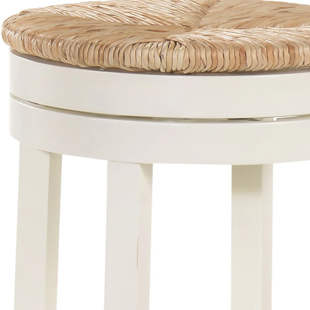 Natural And Antiqued White Solid Wood Swivel Backless Bar Height Bar Chair By Homeroots - Image 3