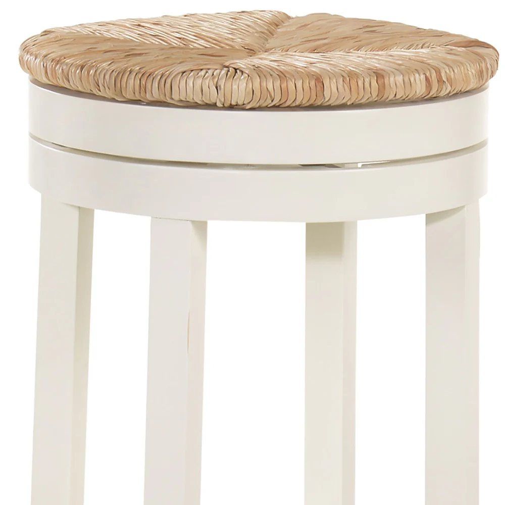 Natural And Antiqued White Solid Wood Swivel Backless Bar Height Bar Chair By Homeroots - Image 4