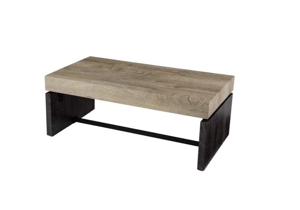 Natural And Black Chunky Wood With Iron Coffee Table By Homeroots - Image 2