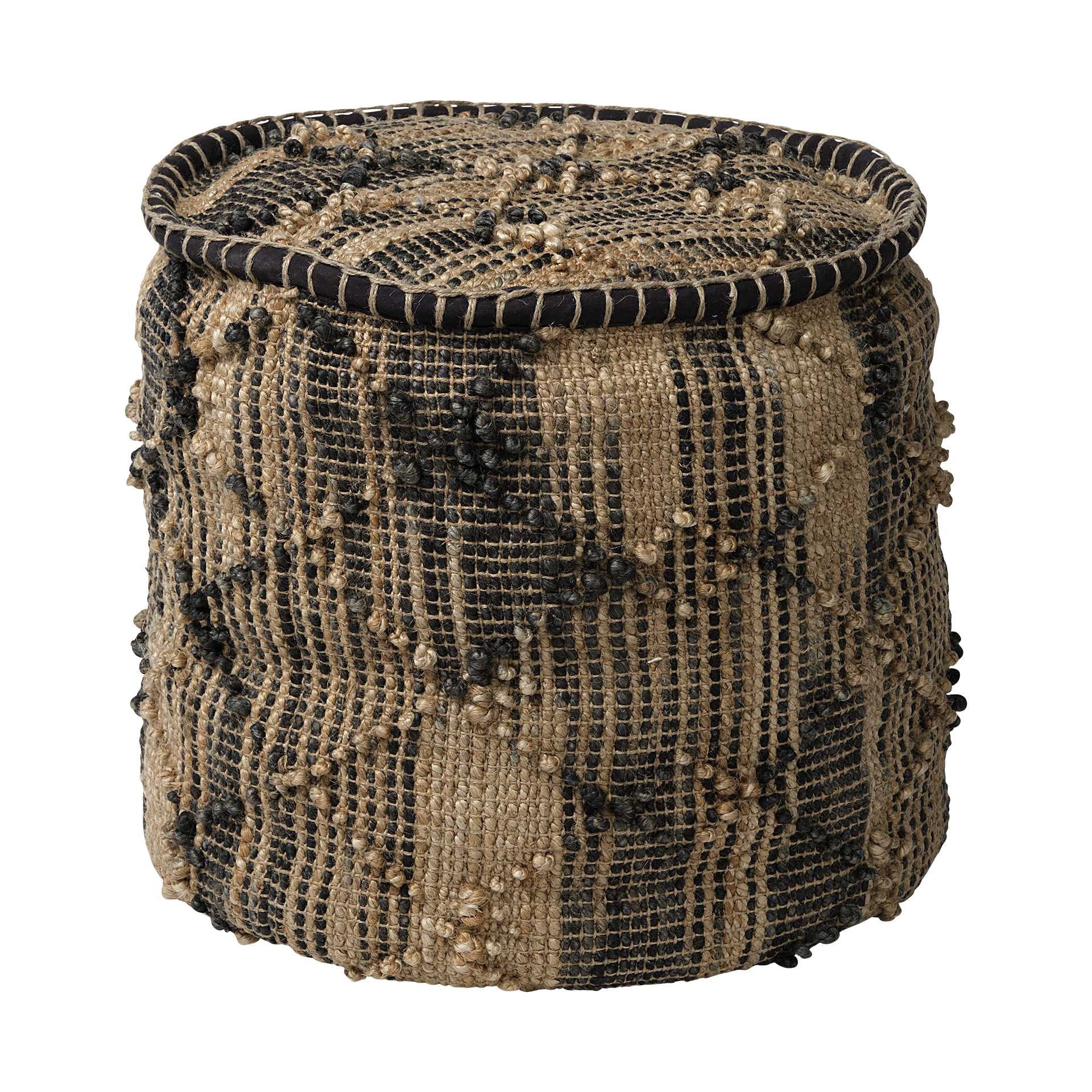 Natural And Black Geometric Cylindrical Jute Ottoman By Homeroots - Image 2