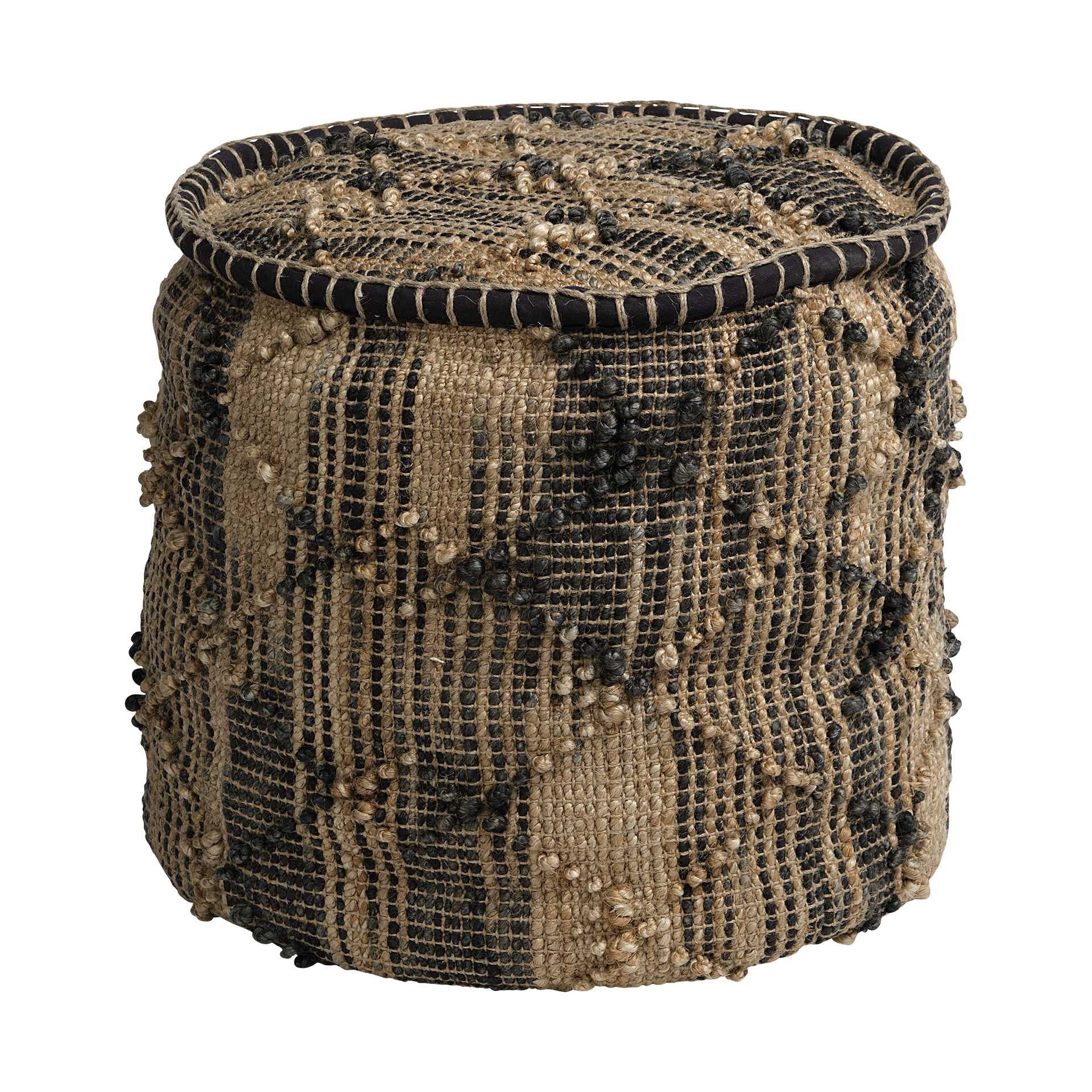 Natural And Black Geometric Cylindrical Jute Ottoman By Homeroots - Image 3