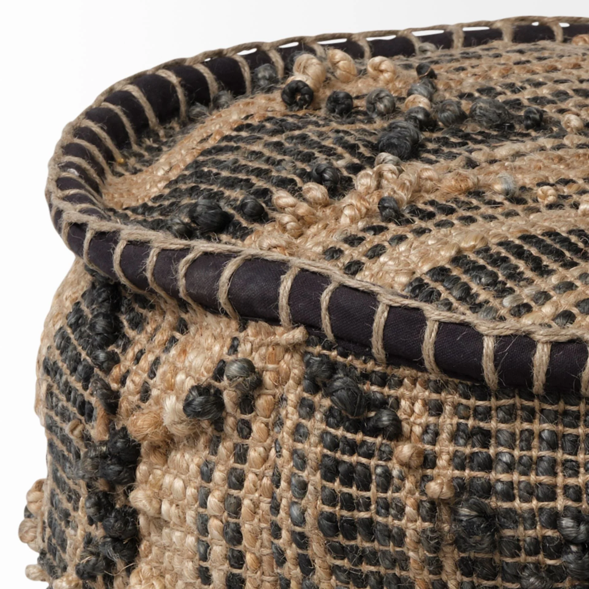 Natural And Black Geometric Cylindrical Jute Ottoman By Homeroots - Image 4