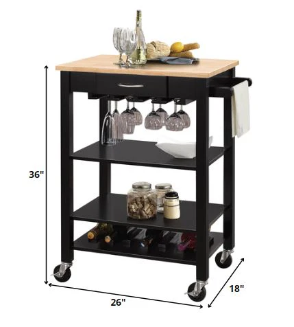 Natural And Black Kitchen Cart By Homeroots - Image 2