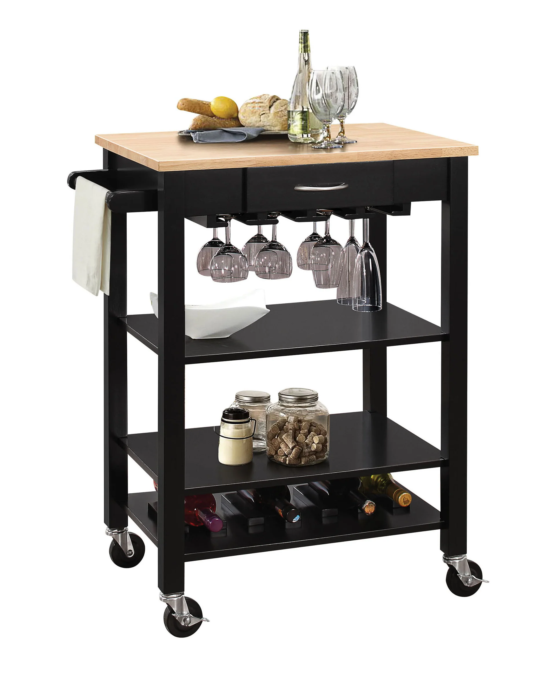 Natural And Black Kitchen Cart By Homeroots - Image 3