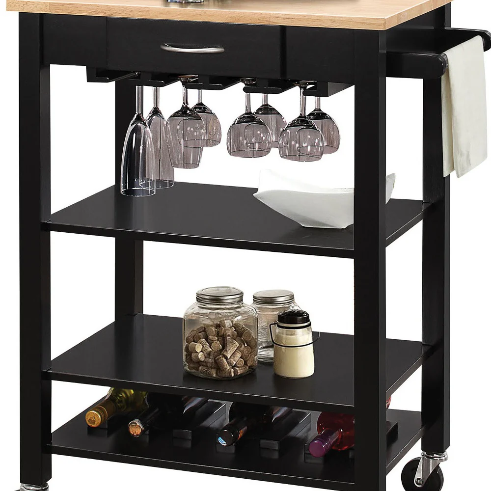 Natural And Black Kitchen Cart By Homeroots - Image 4