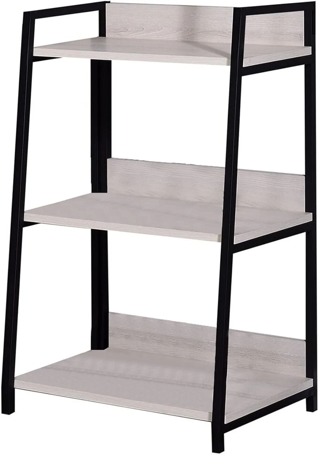 Natural and Black Metal Three Tier Ladder Bookcase By Homeroots - Image 2