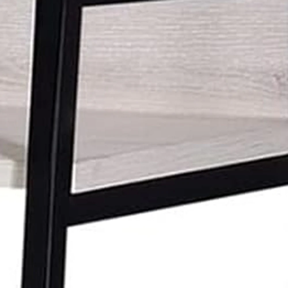 Natural and Black Metal Three Tier Ladder Bookcase By Homeroots - Image 3