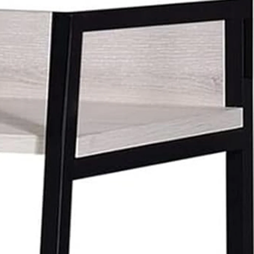Natural and Black Metal Three Tier Ladder Bookcase By Homeroots - Image 4