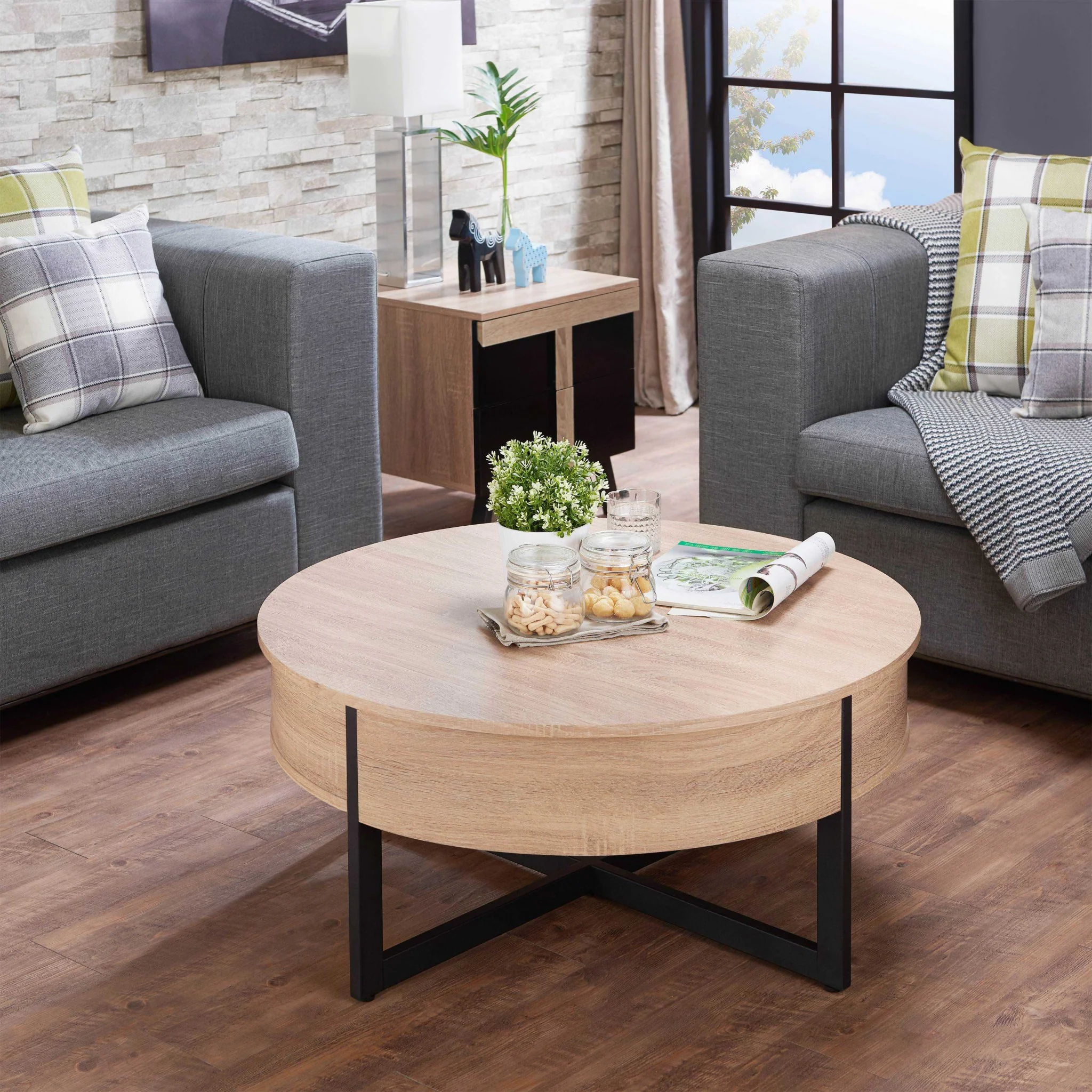 Natural And Black Particle Board Coffee Table By Homeroots - 319174 - Image 3