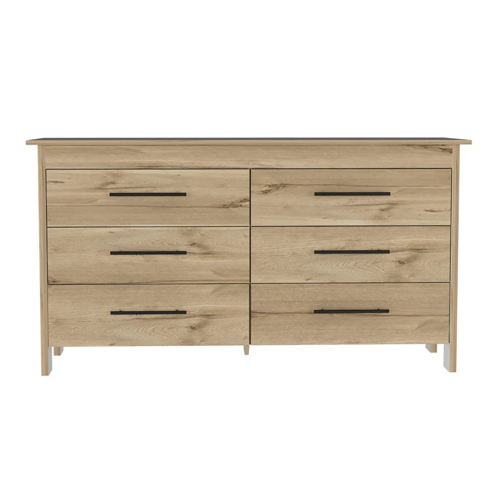 Natural and Black Six Drawer Double Dresser By Homeroots - Image 2