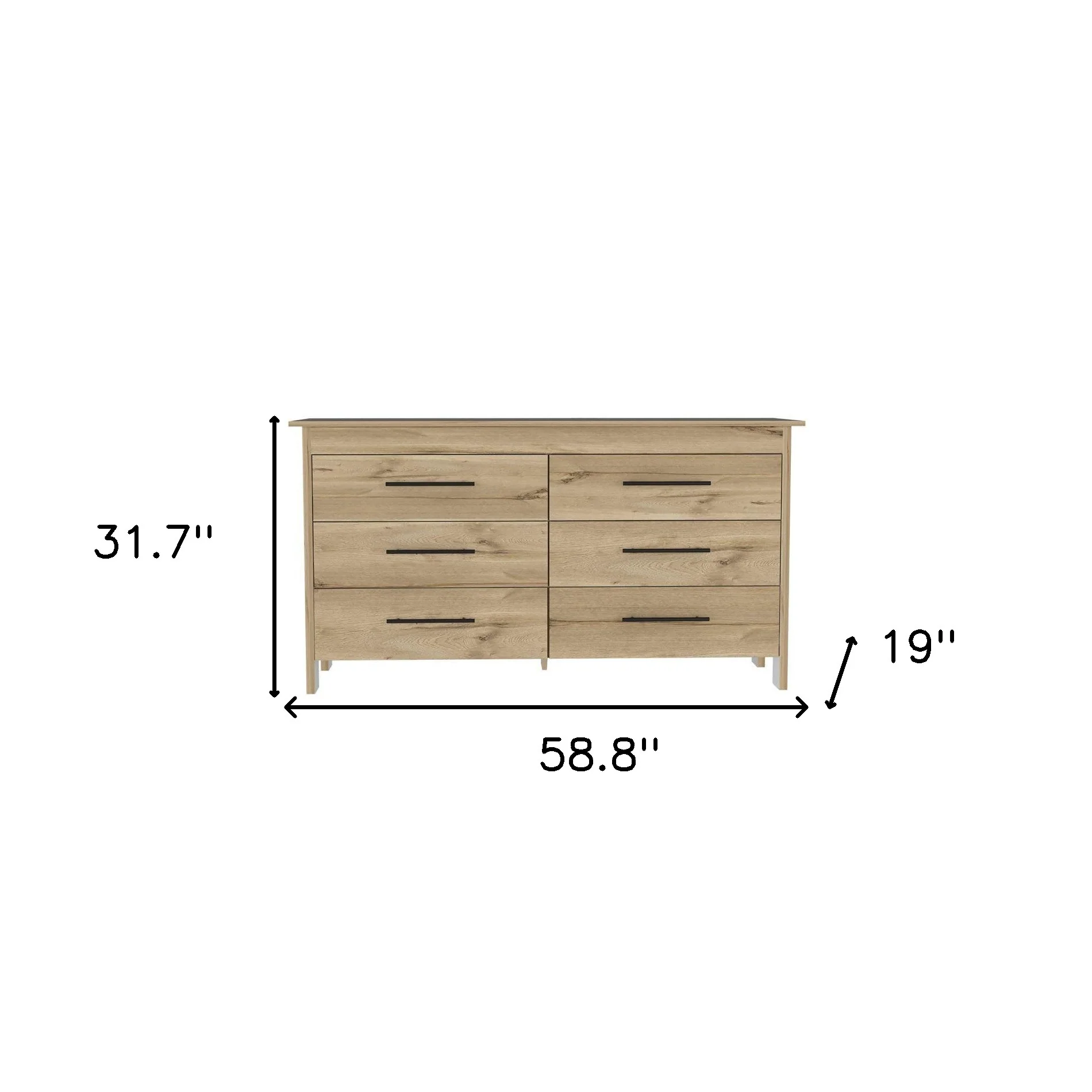 Natural and Black Six Drawer Double Dresser By Homeroots - Image 6