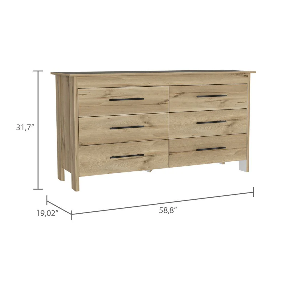 Natural and Black Six Drawer Double Dresser By Homeroots - Image 7