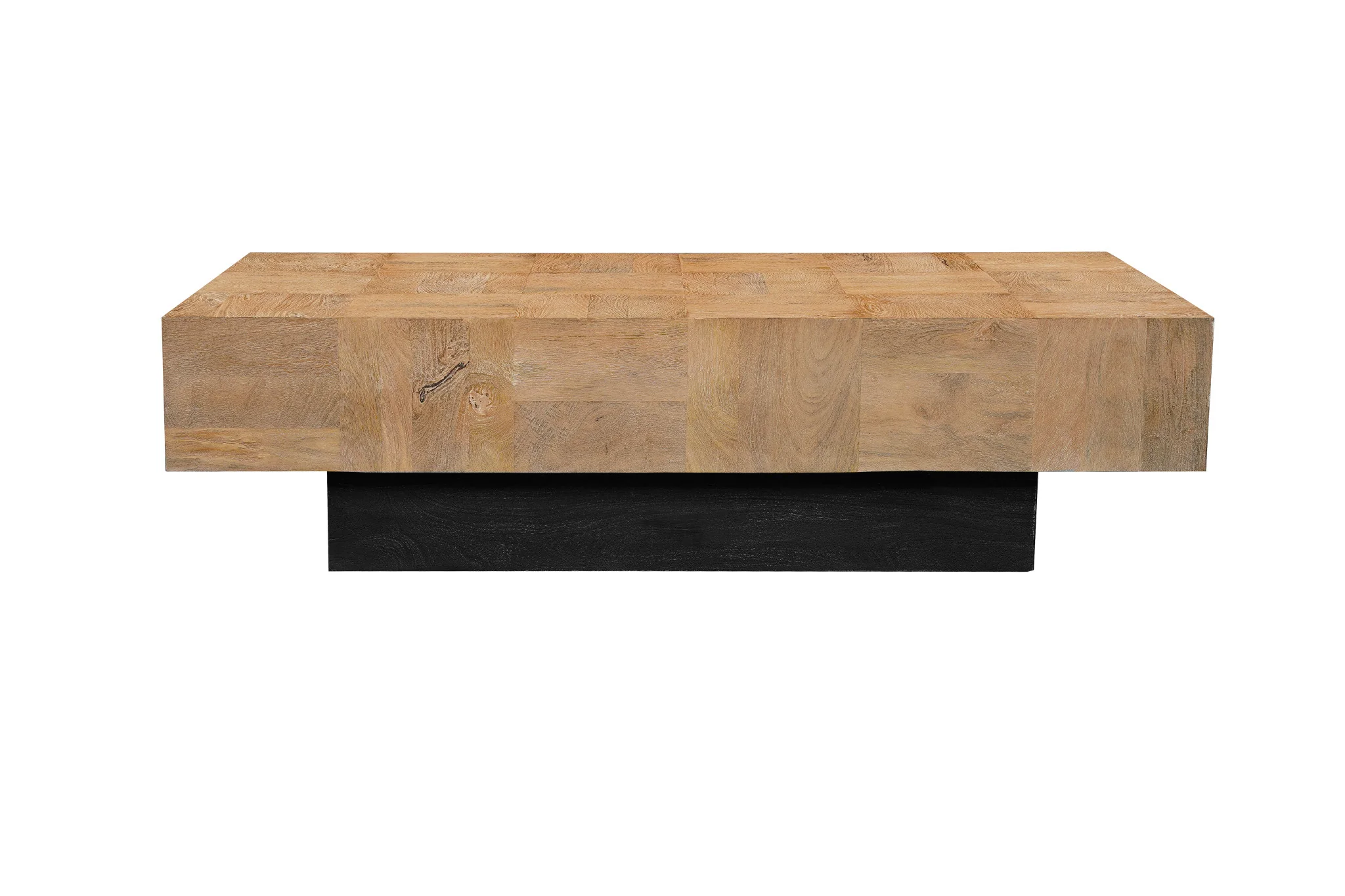 Natural and Black Solid Wood Block Coffee Table By Homeroots - Image 2