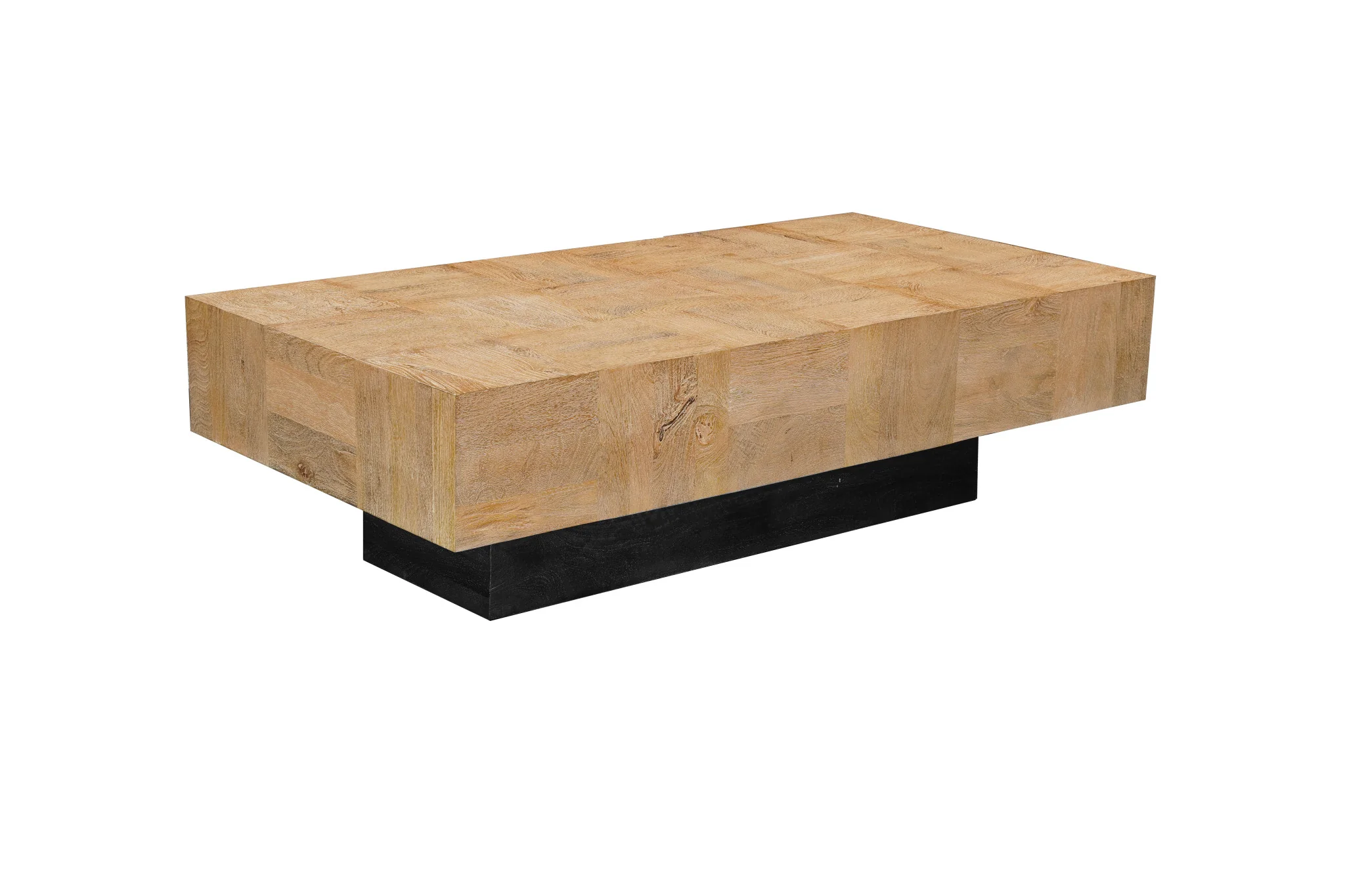 Natural and Black Solid Wood Block Coffee Table By Homeroots - Image 3