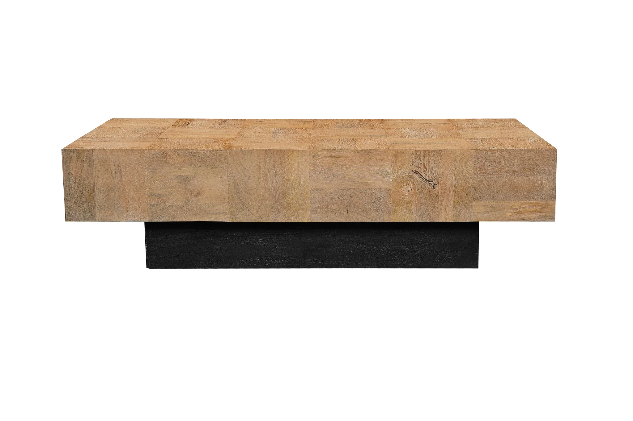 Natural and Black Solid Wood Block Coffee Table By Homeroots - Image 4