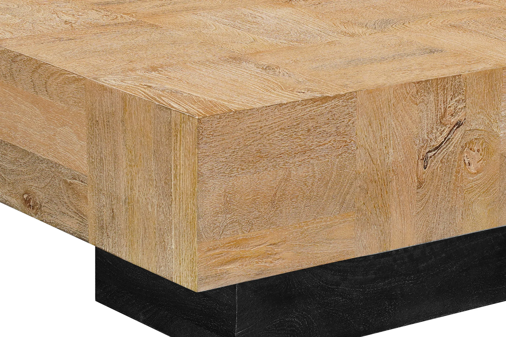 Natural and Black Solid Wood Block Coffee Table By Homeroots - Image 6
