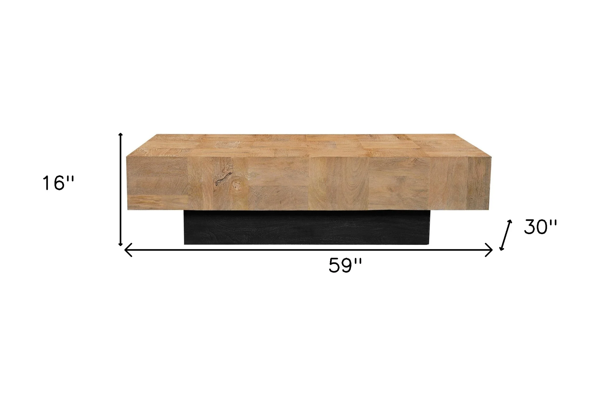 Natural and Black Solid Wood Block Coffee Table By Homeroots - Image 7