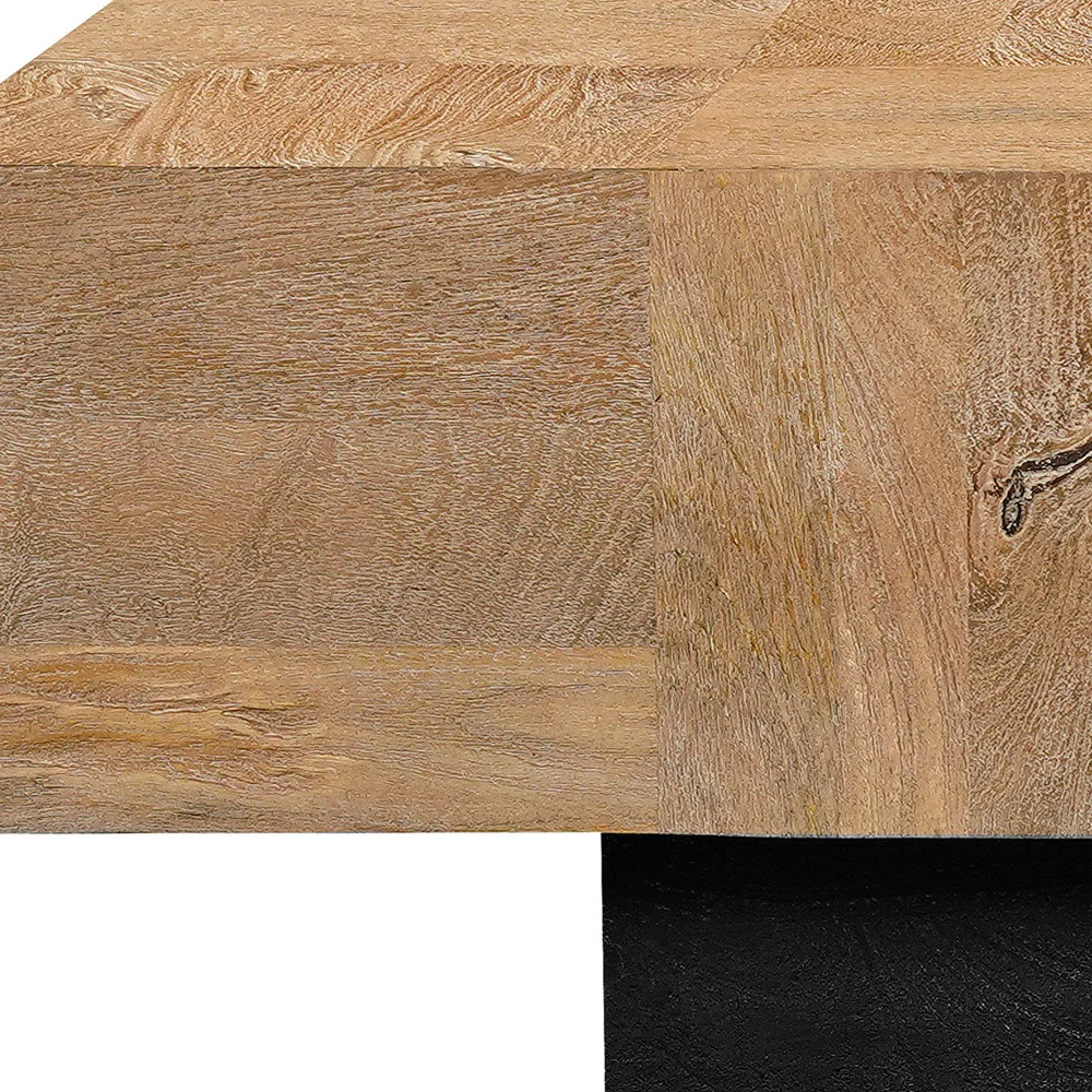 Natural and Black Solid Wood Block Coffee Table By Homeroots - Image 8