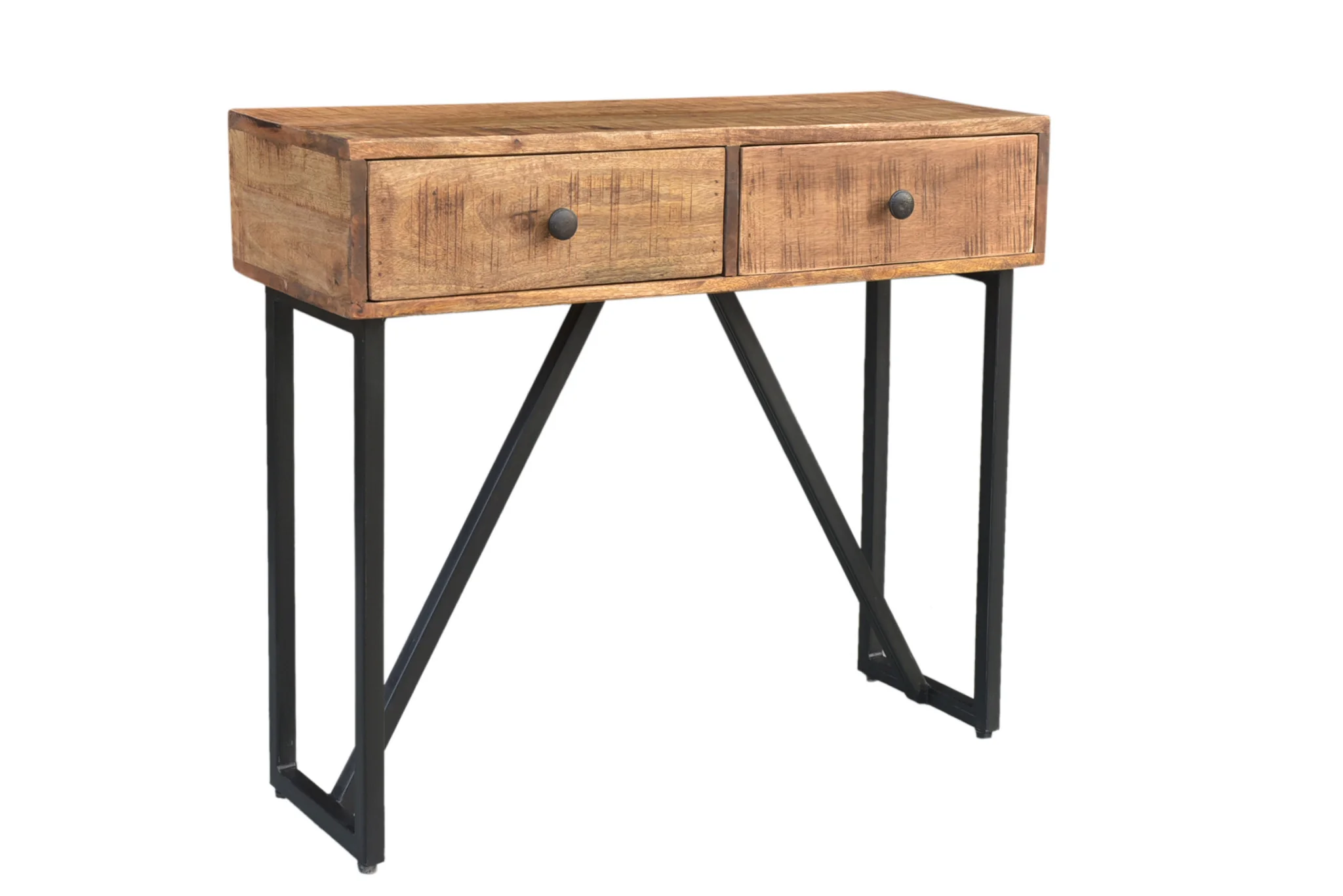 Natural and Black Solid Wood Distressed Frame Console Table And Drawers By Homeroots - Image 2