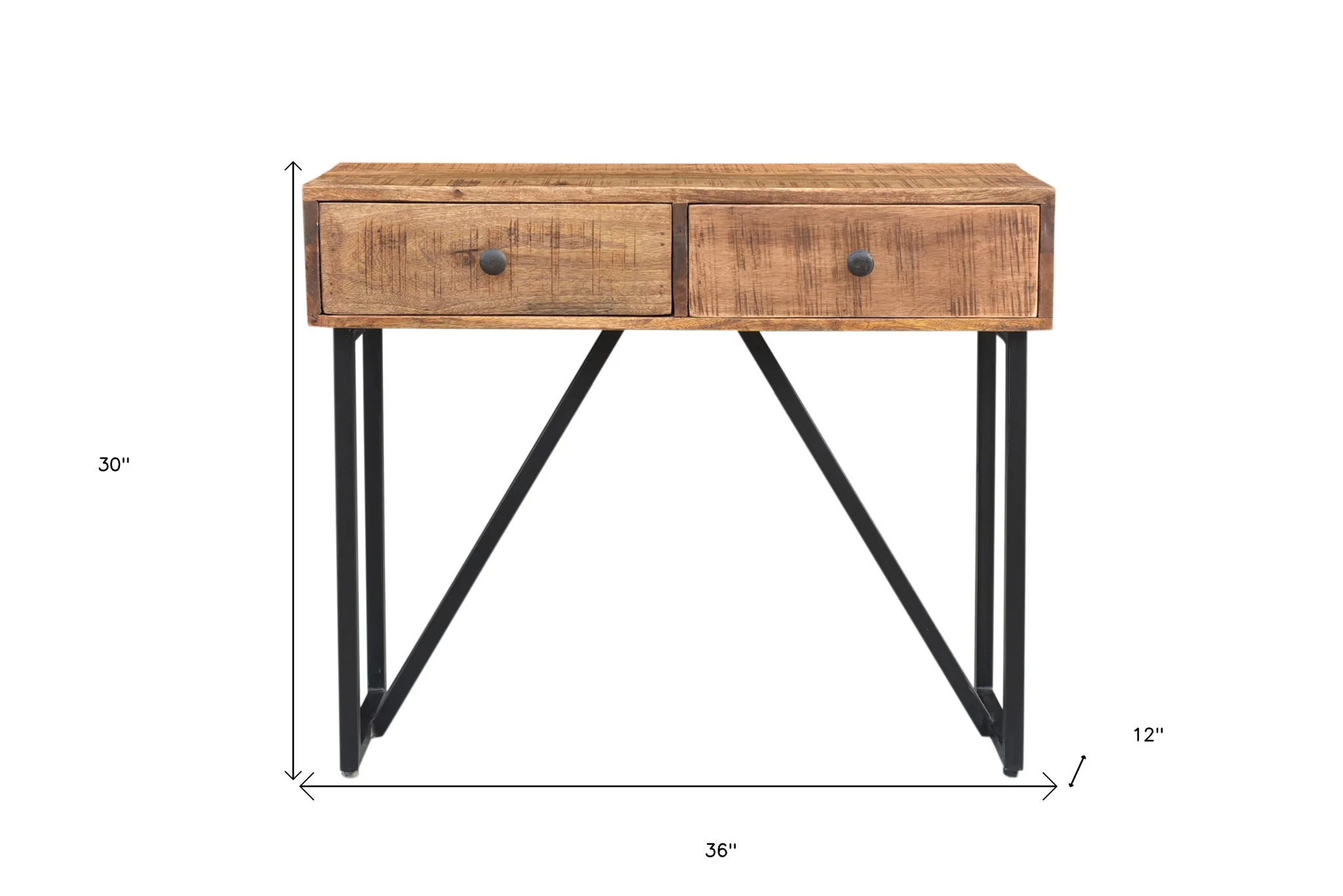 Natural and Black Solid Wood Distressed Frame Console Table And Drawers By Homeroots - Image 5