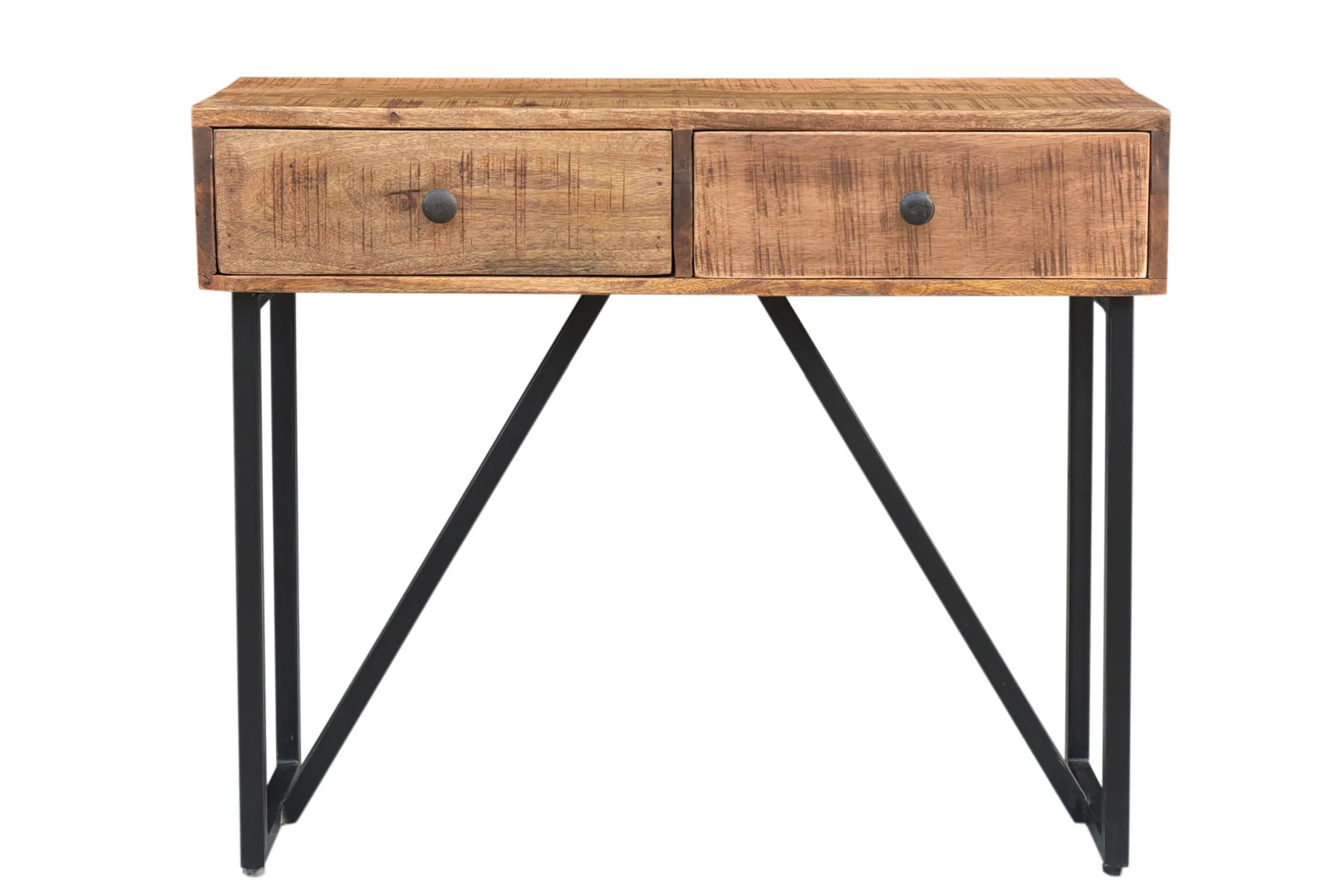 Natural and Black Solid Wood Distressed Frame Console Table And Drawers By Homeroots - Image 6