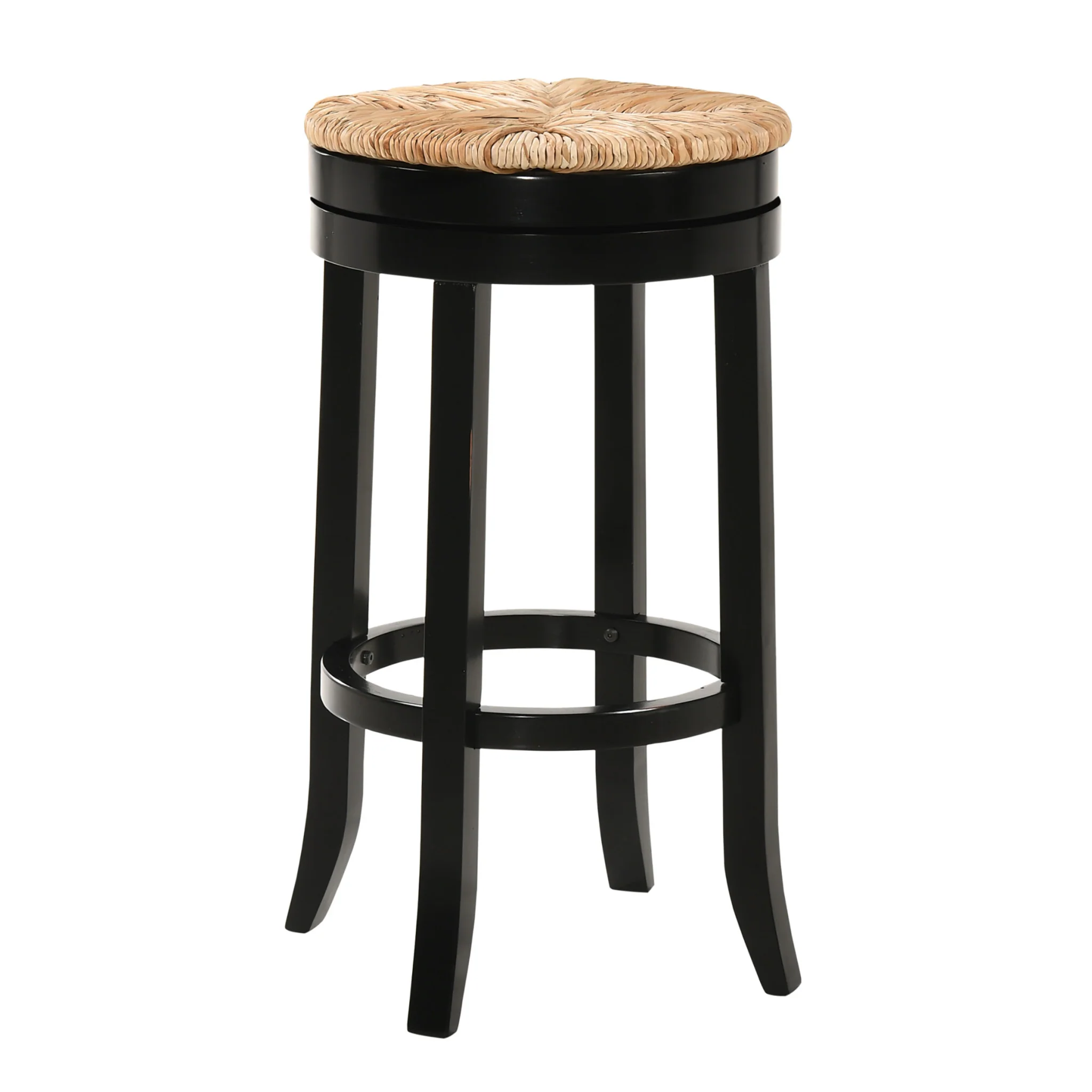 Natural And Black Solid Wood Swivel Backless Bar Height Bar Chair By Homeroots - Image 2