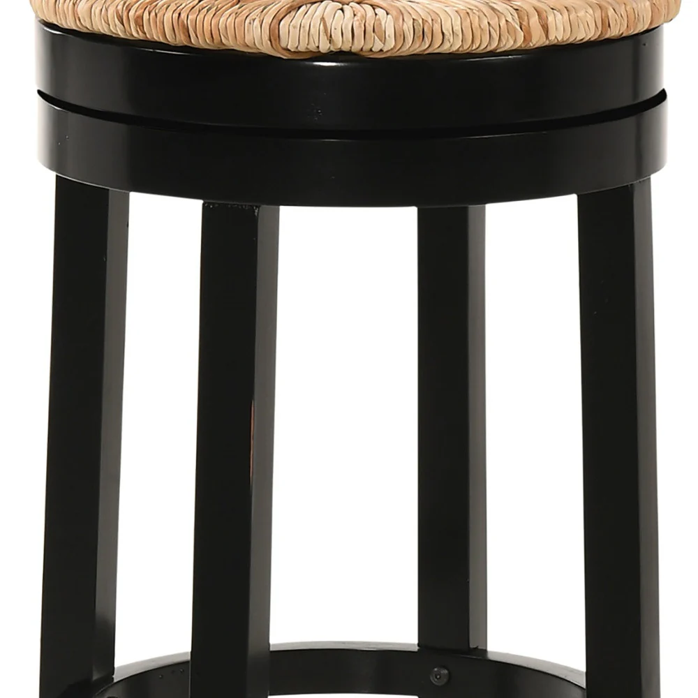 Natural And Black Solid Wood Swivel Backless Bar Height Bar Chair By Homeroots - Image 3