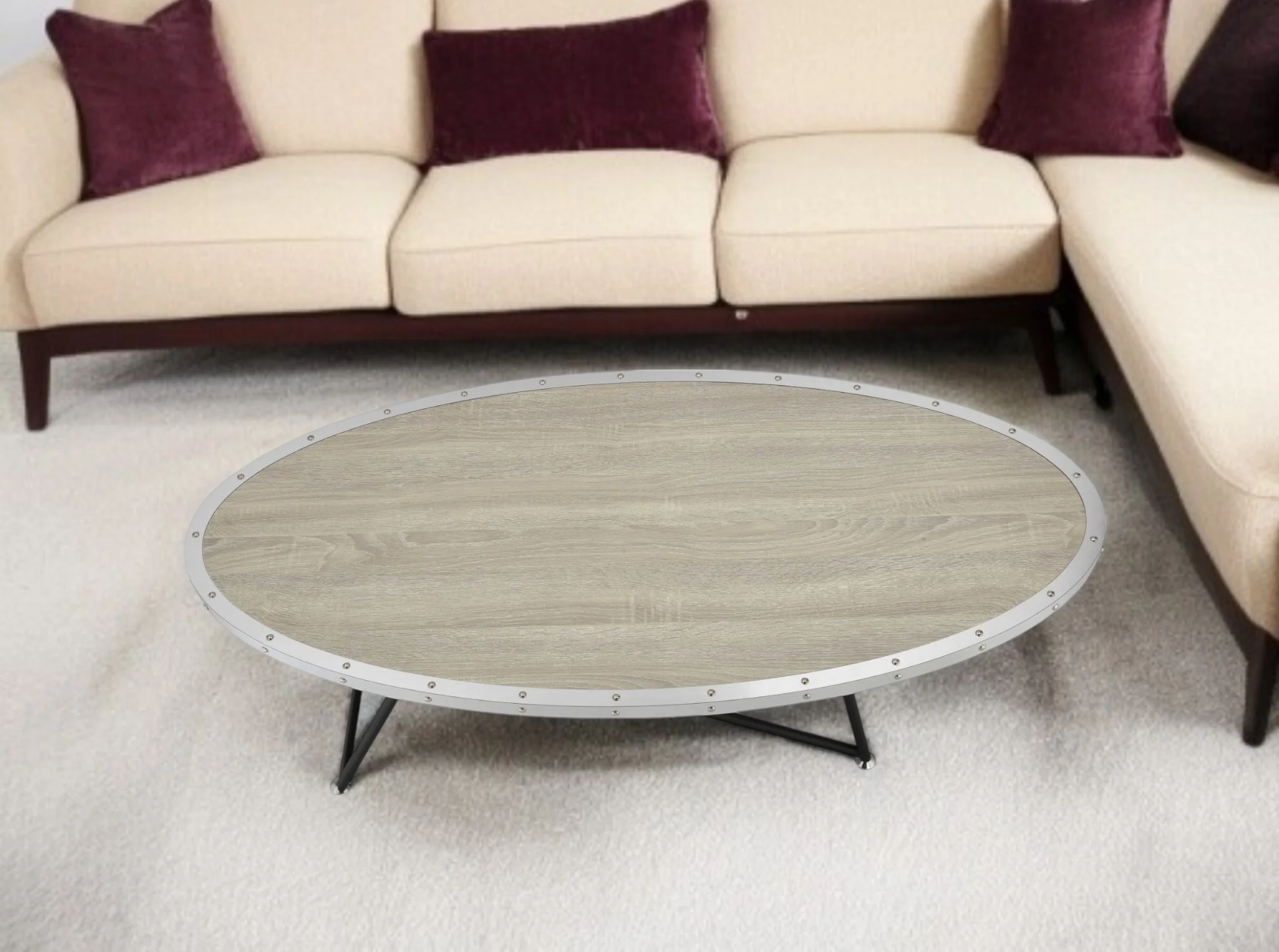 Natural and Black Wood And Iron Round Abstract Coffee Table By Homeroots - Image 6