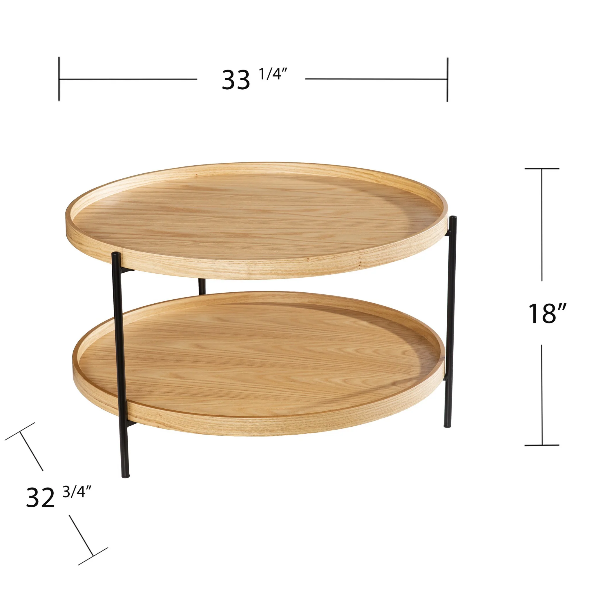 Natural and Black Wood and Metal Round Coffee Table By Homeroots - Image 4