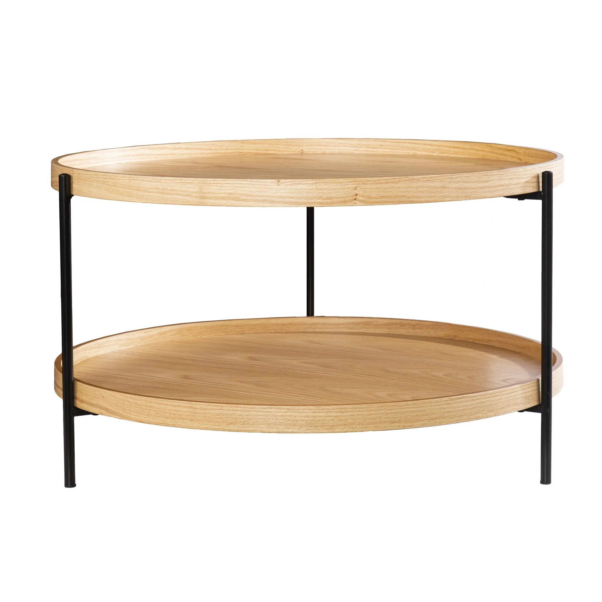 Natural and Black Wood and Metal Round Coffee Table By Homeroots - Image 5