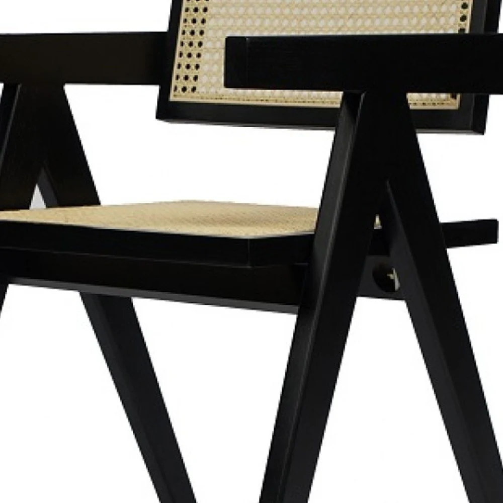 Natural And Black Wood Open Back Dining Arm Chair By Homeroots - Image 4