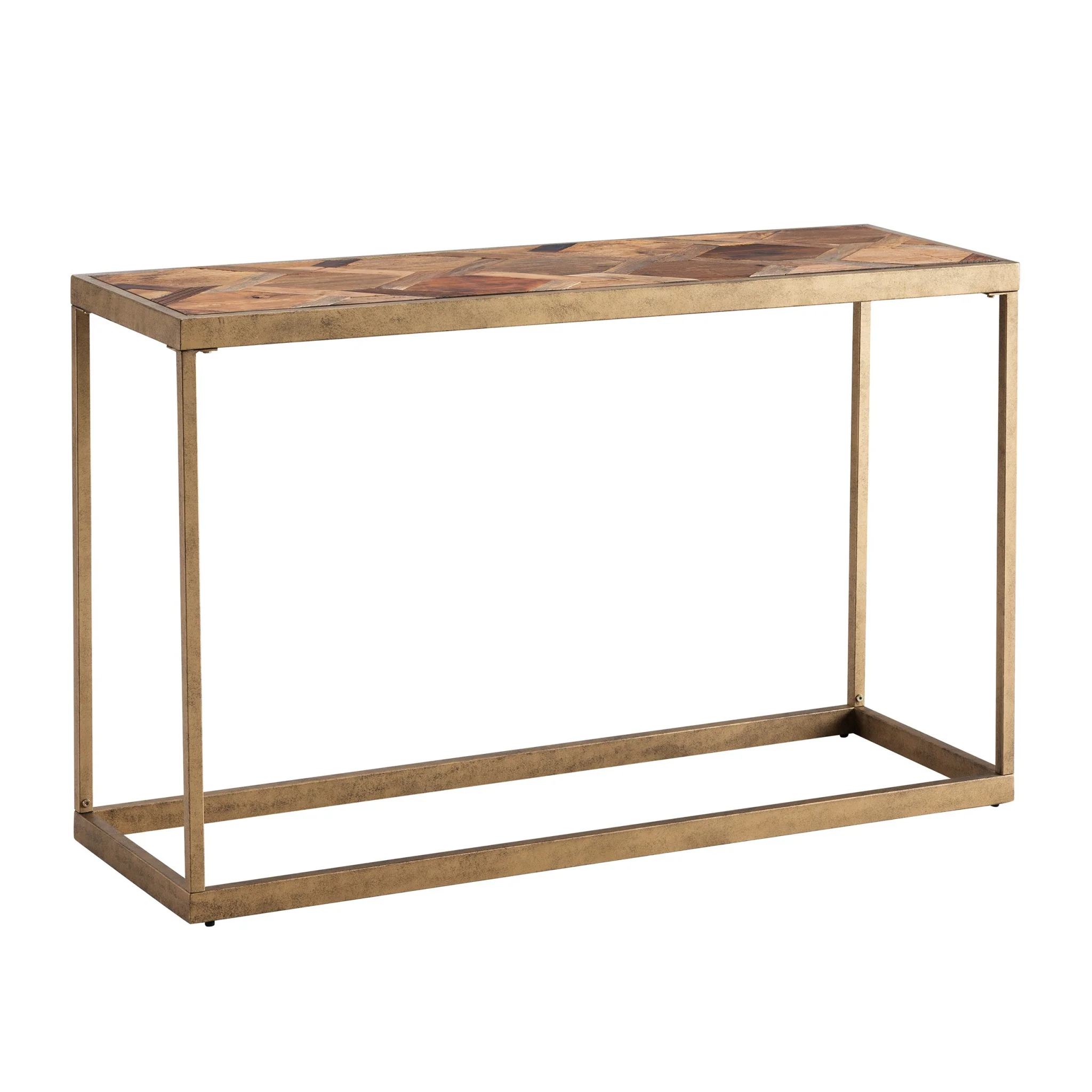 Natural and Brass Reclaimed Wood Frame Console Table By Homeroots - Image 2