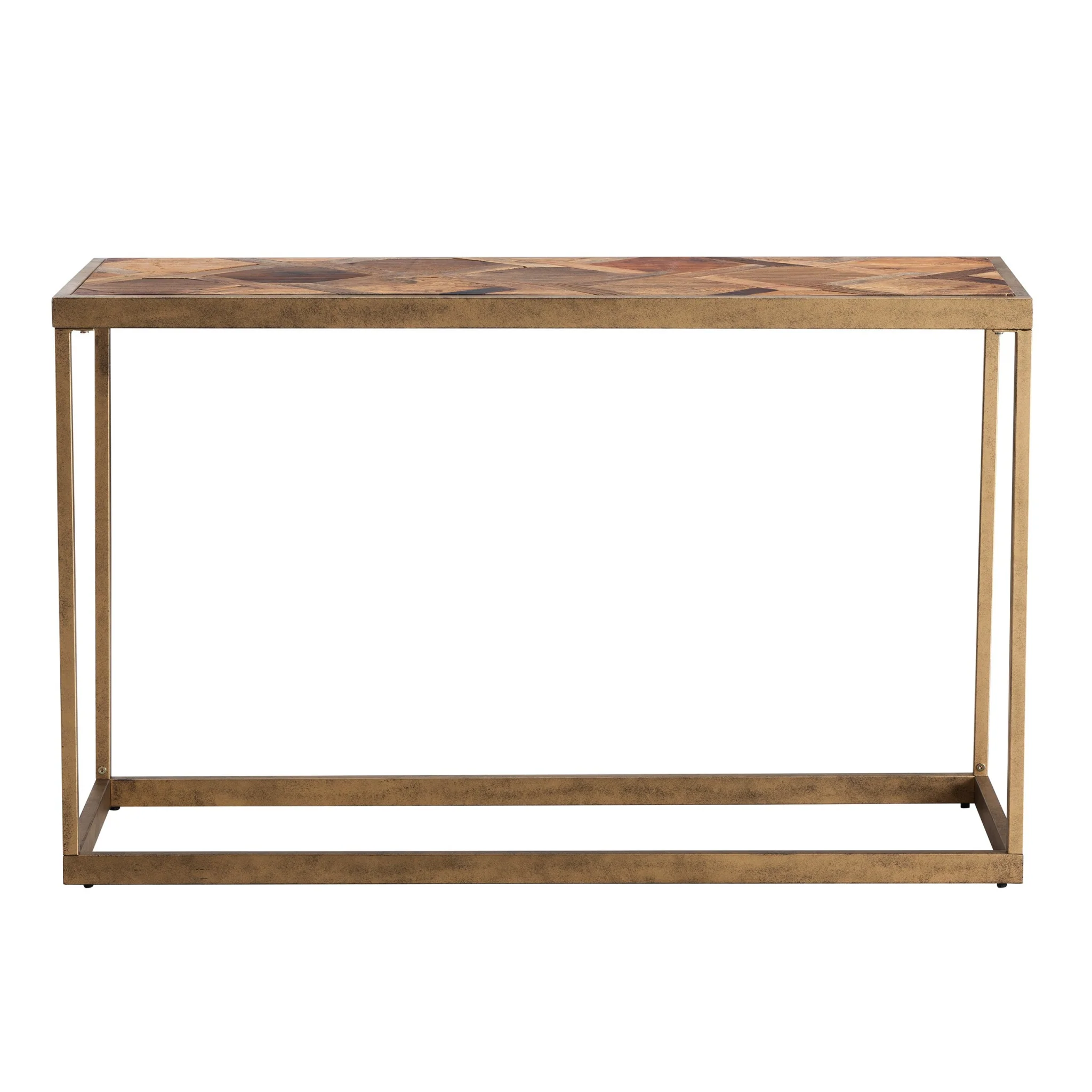 Natural and Brass Reclaimed Wood Frame Console Table By Homeroots - Image 3
