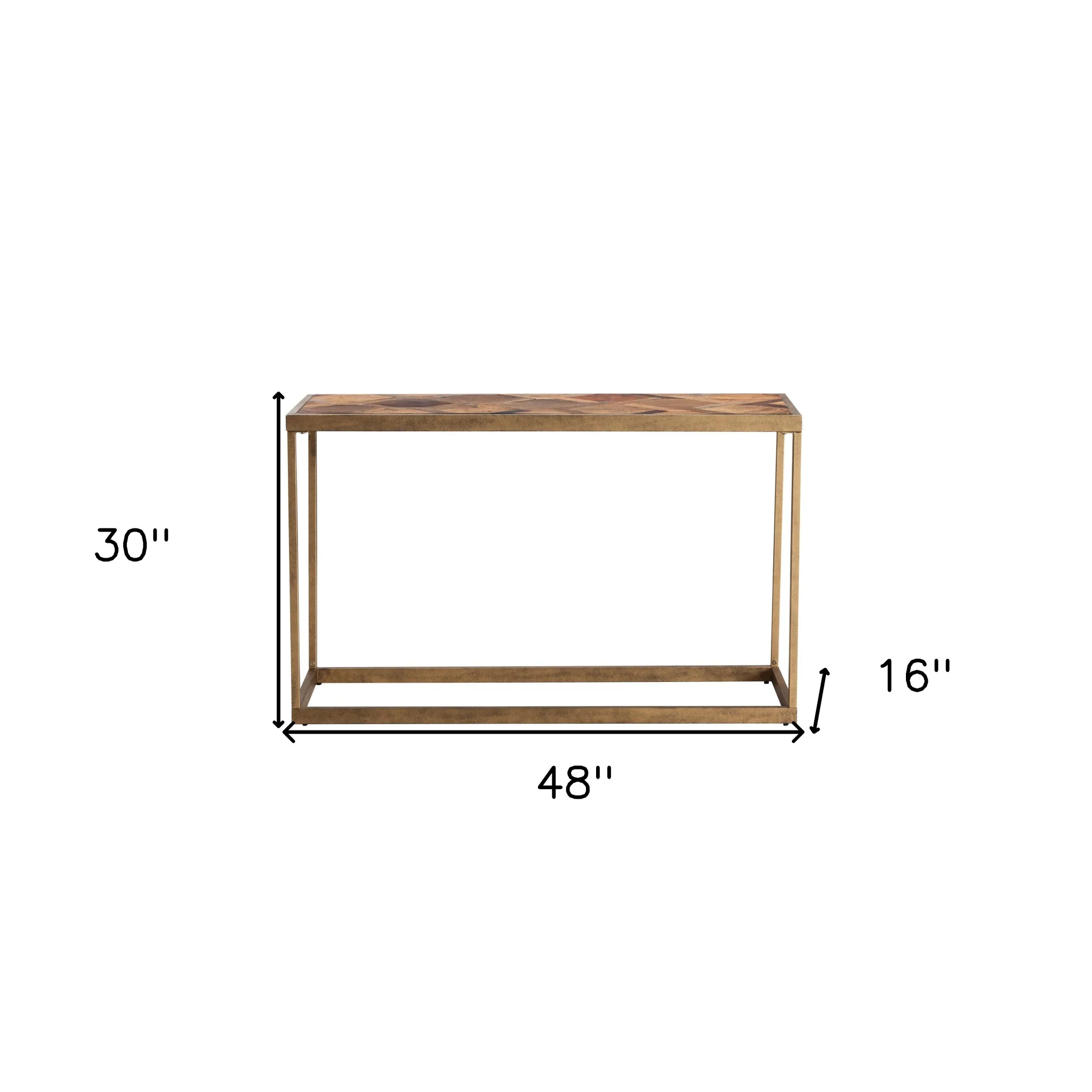 Natural and Brass Reclaimed Wood Frame Console Table By Homeroots - Image 7