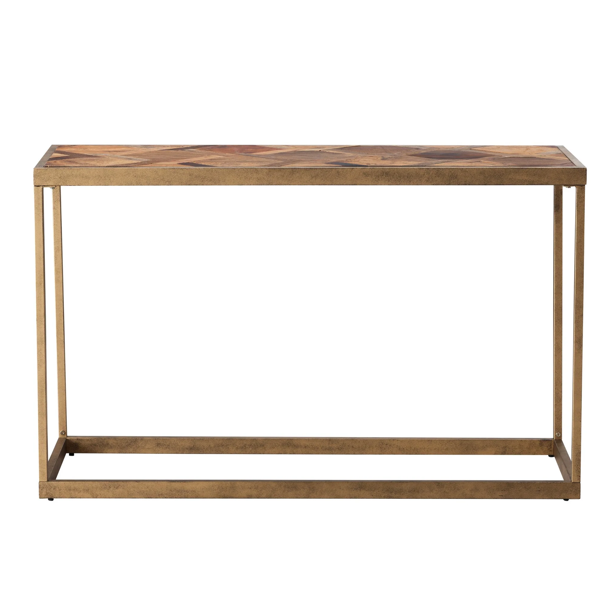 Natural and Brass Reclaimed Wood Frame Console Table By Homeroots - Image 8