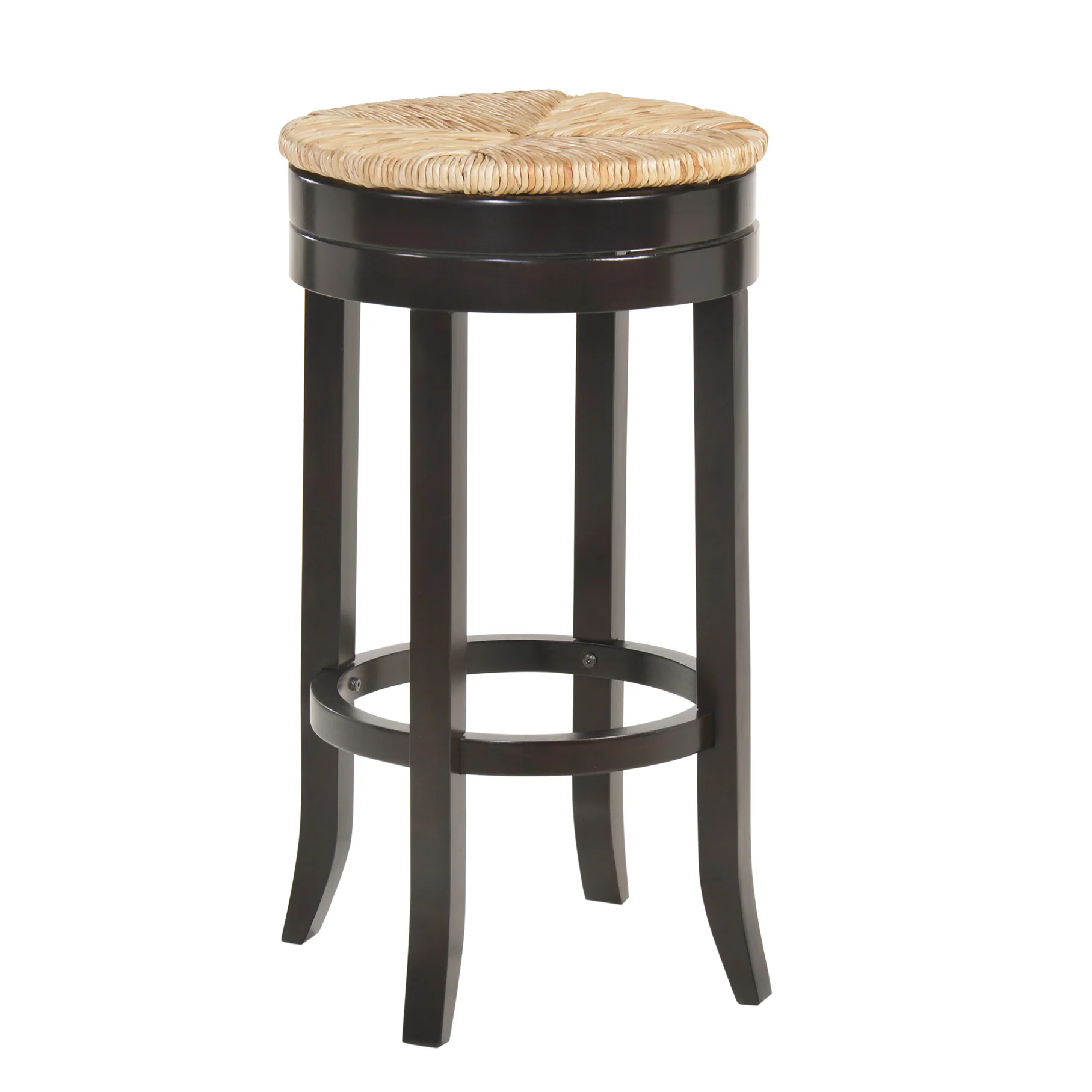 Natural and Espresso Rush and Solid Wood Backless Bar Height Swivel Bar Chair By Homeroots - Image 2