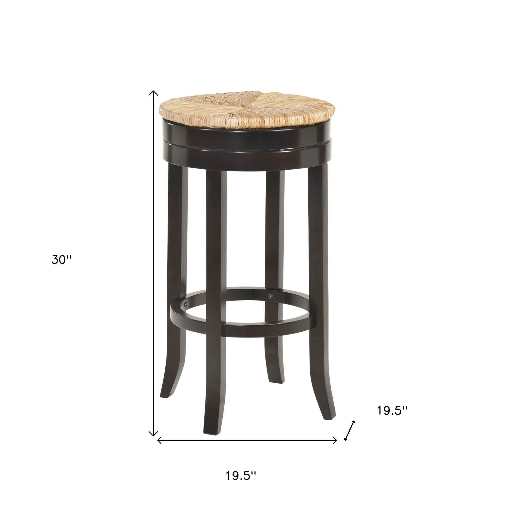 Natural and Espresso Rush and Solid Wood Backless Bar Height Swivel Bar Chair By Homeroots - Image 6