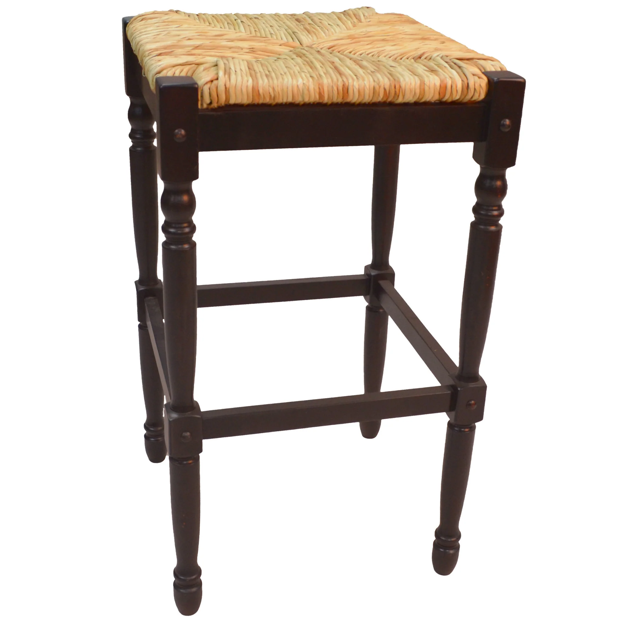 Natural and Espresso Wicker and Solid Wood Backless Bar Height Bar Chair By Homeroots - Image 2