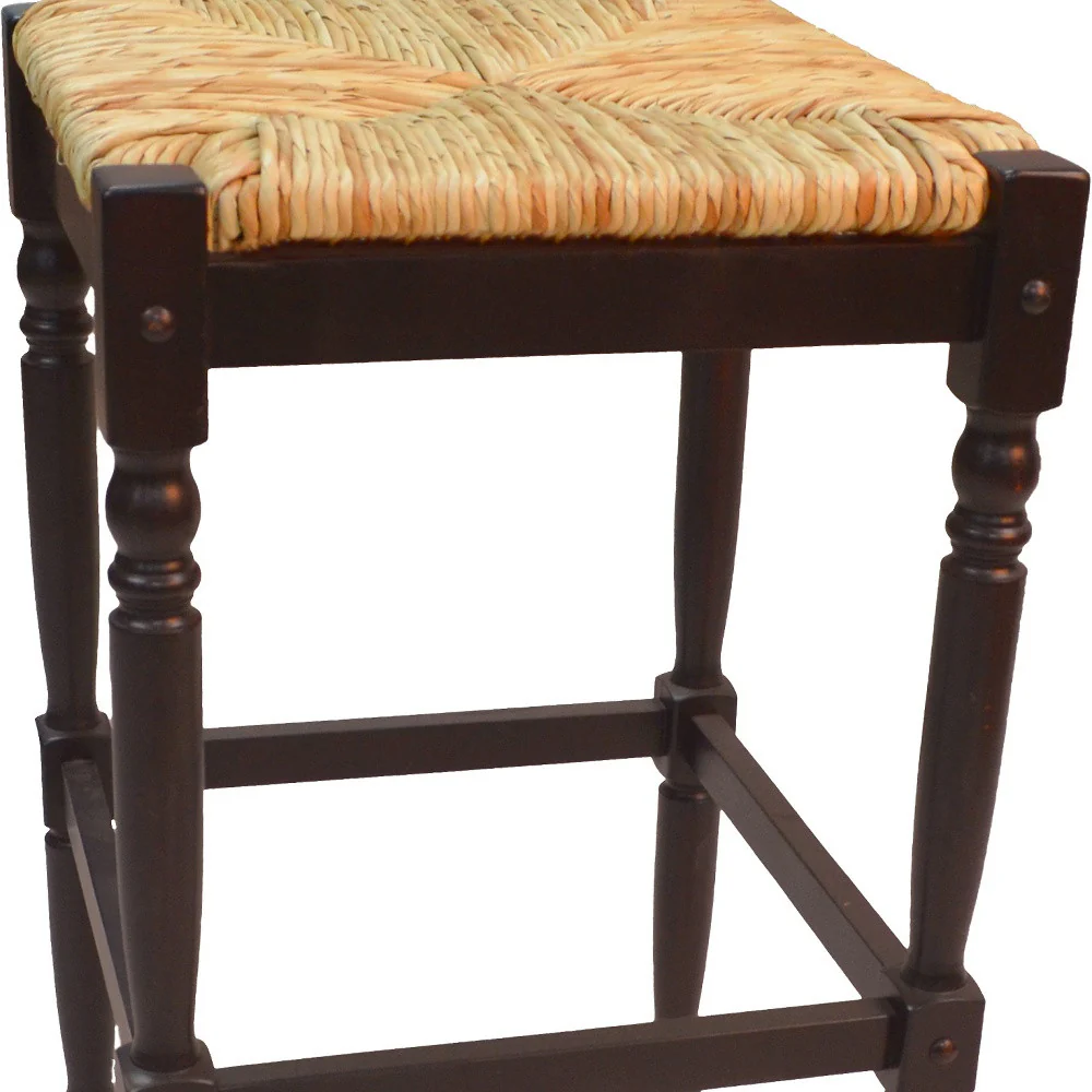 Natural and Espresso Wicker and Solid Wood Backless Bar Height Bar Chair By Homeroots - Image 3