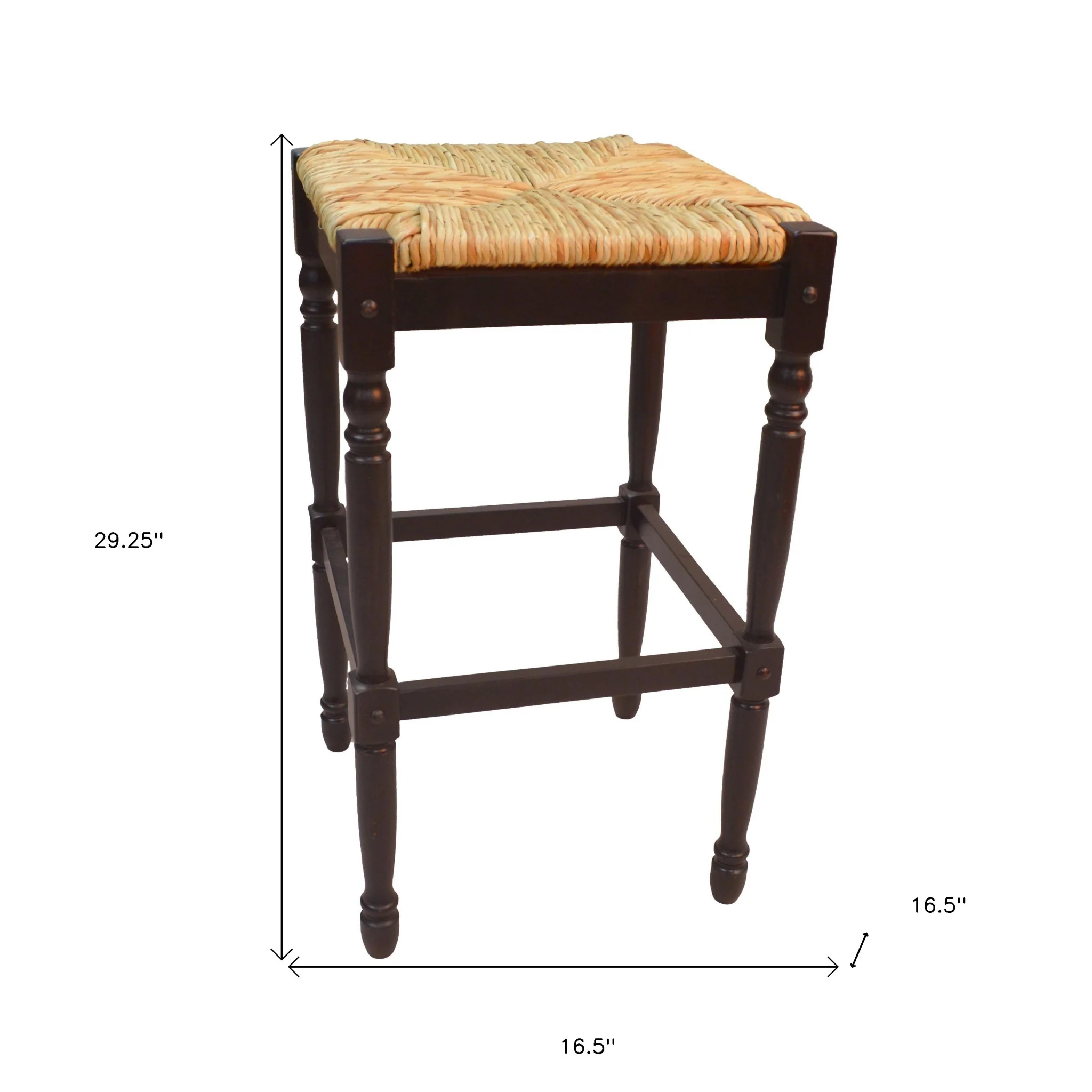 Natural and Espresso Wicker and Solid Wood Backless Bar Height Bar Chair By Homeroots - Image 4