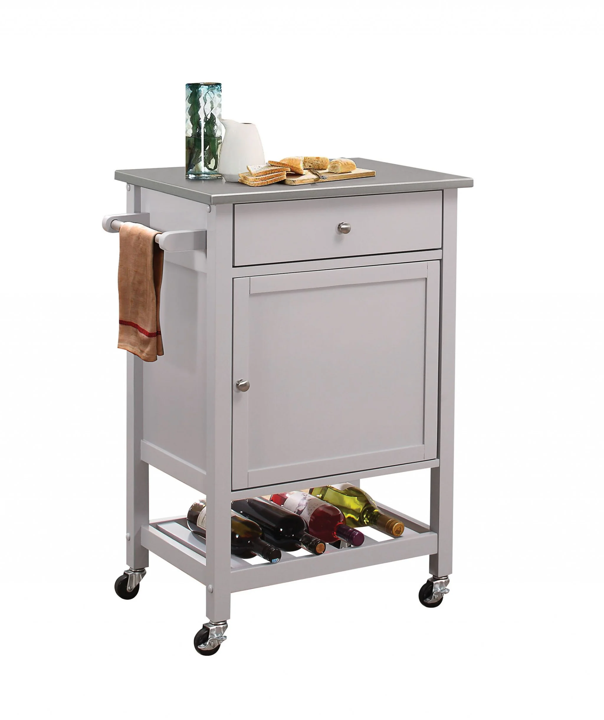 Natural And Gray Rubber Wood Kitchen Cart By Homeroots - 286670 - Image 2