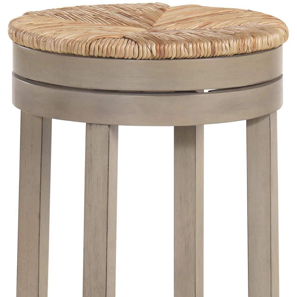 Natural And Gray Solid Wood Swivel Backless Bar Height Bar Chair By Homeroots - Image 5