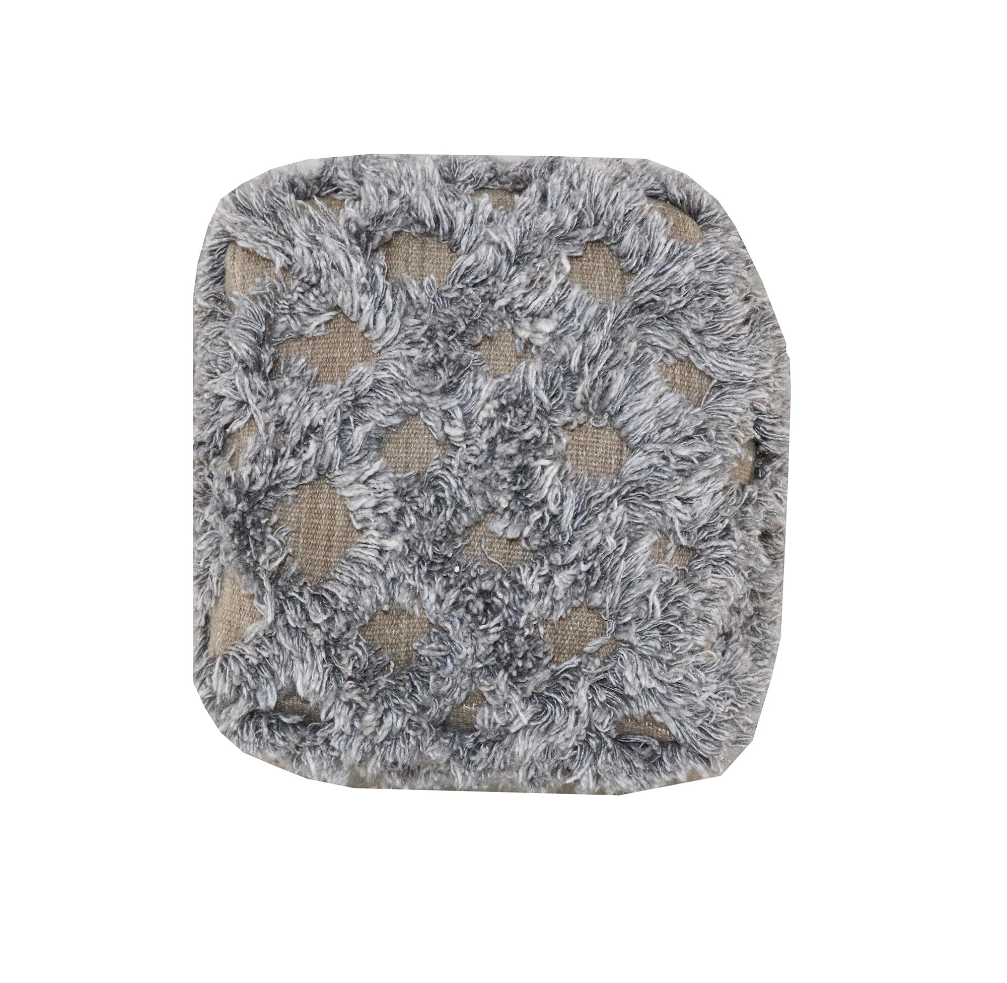 Natural and Gray Wool Cotton Blend Cube Geometric Pouf Ottoman By Homeroots - Image 2