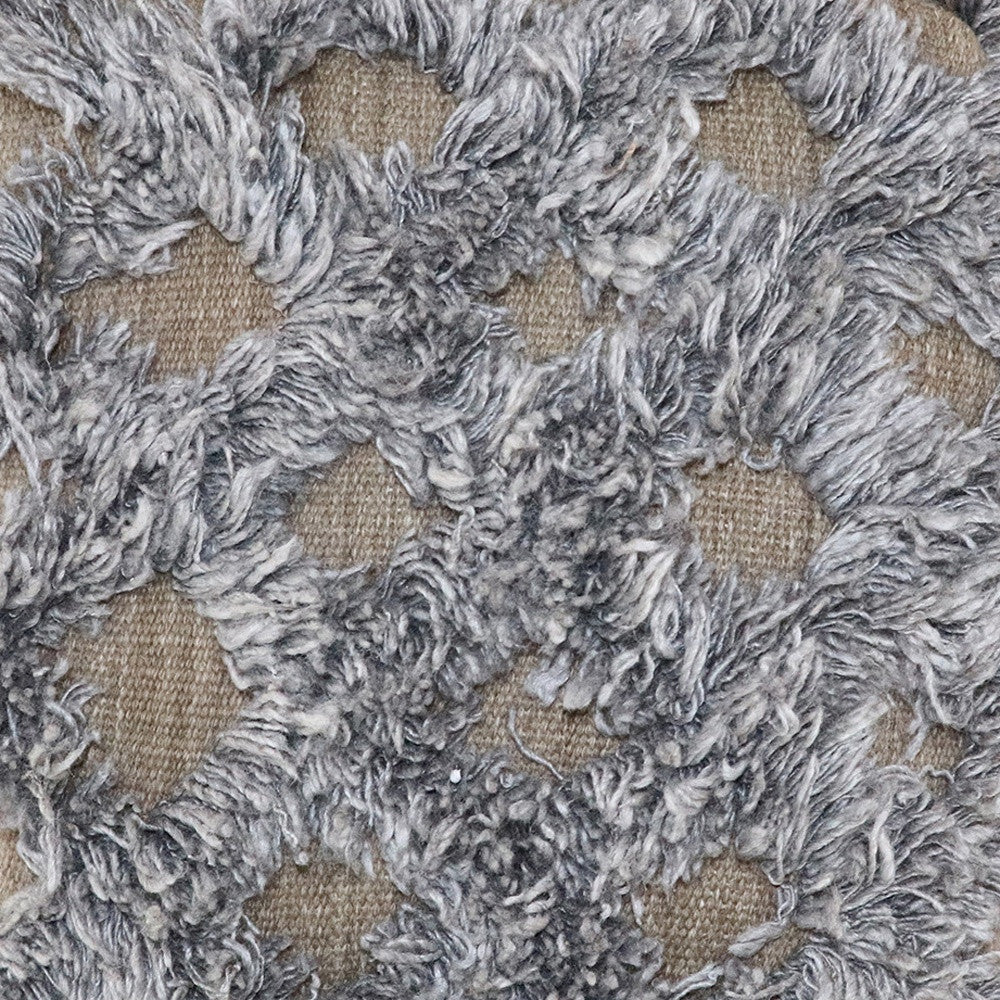 Natural and Gray Wool Cotton Blend Cube Geometric Pouf Ottoman By Homeroots - Image 3